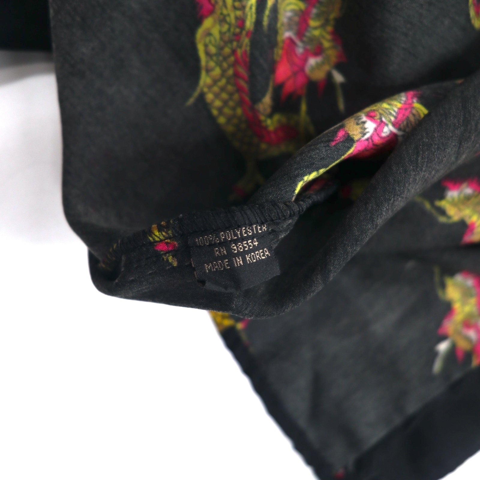 Camicia vintage anni '90 con motivo drago cinese DAGACCI, in poliestere, taglia XL, nera, fantasia all-over con drago