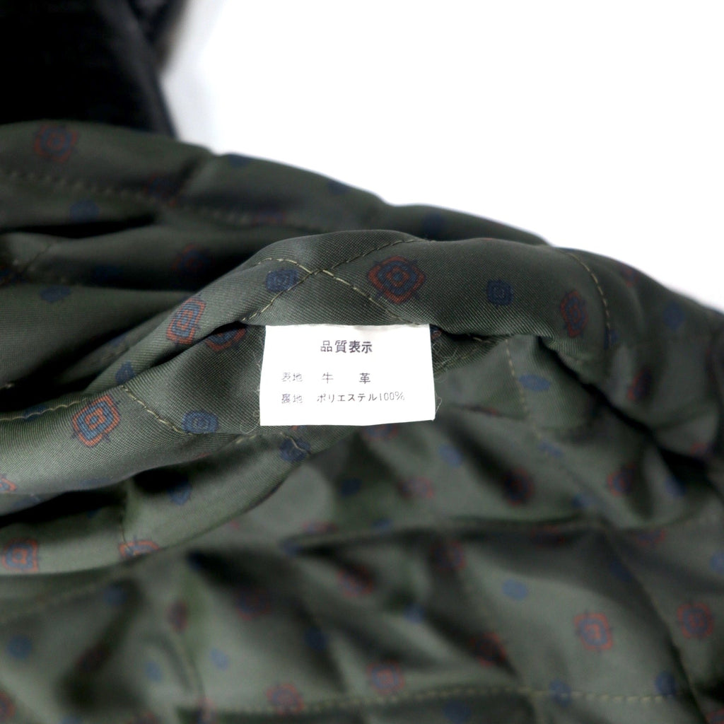 iDEE-MODA Cappotto in pelle a doppio petto, taglia L, nero, in pelle bovina con interno foderato in pelliccia e fantasia paisley, prodotto in Giappone.