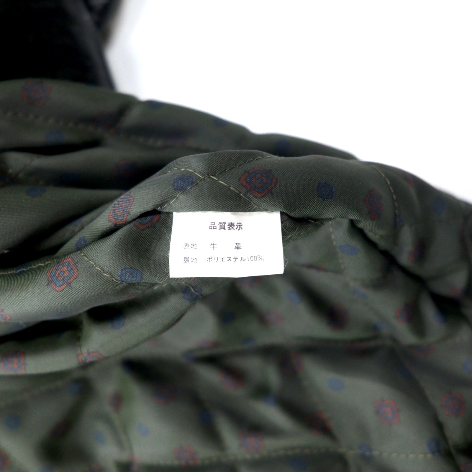 iDEE-MODA Cappotto in pelle a doppio petto, taglia L, nero, in pelle bovina con interno foderato in pelliccia e fantasia paisley, prodotto in Giappone.