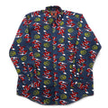Camicia vintage anni '90 con motivo drago cinese DAGACCI, in poliestere, taglia L, blu, fantasia all-over, drago