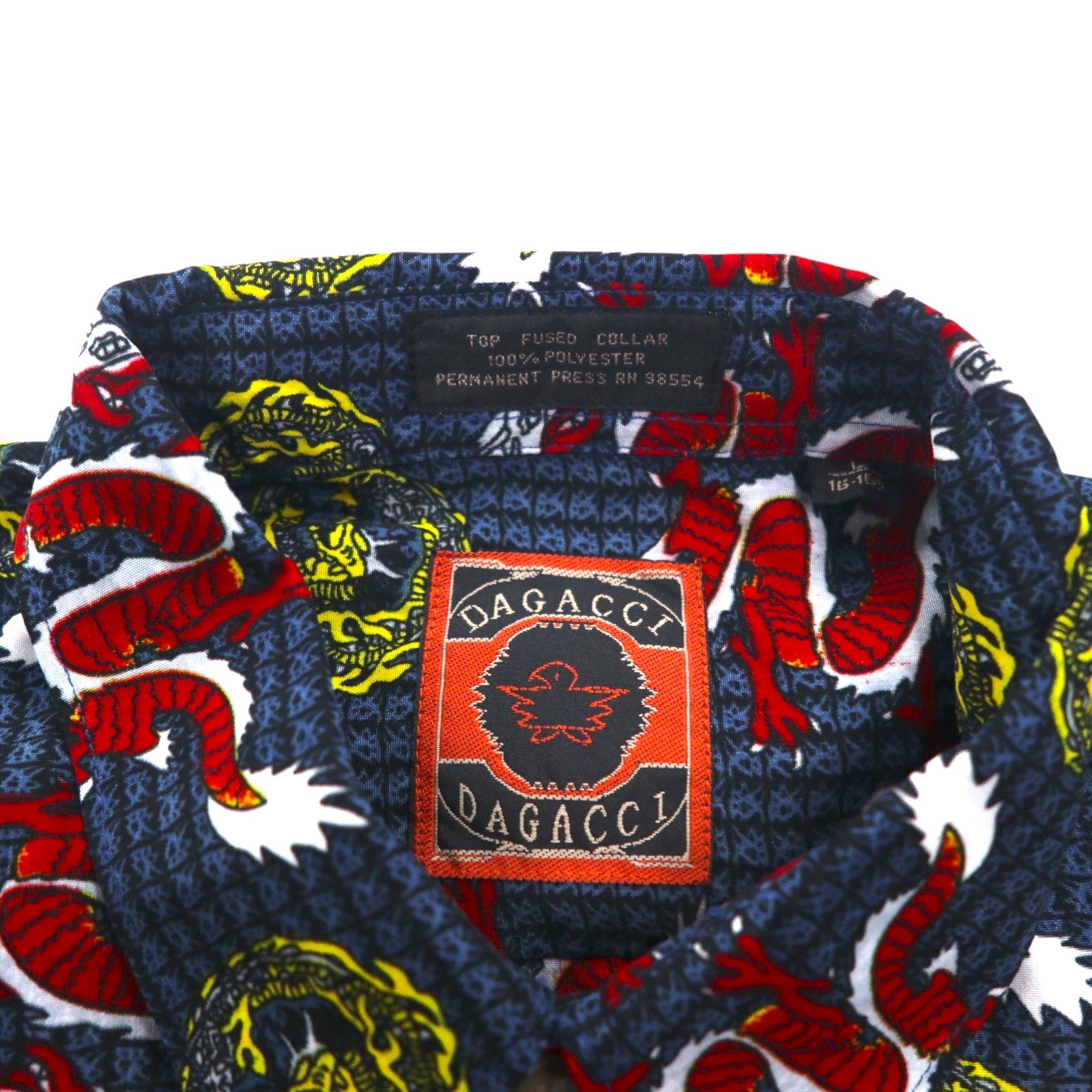 Camicia vintage anni '90 con motivo drago cinese DAGACCI, in poliestere, taglia L, blu, fantasia all-over, drago