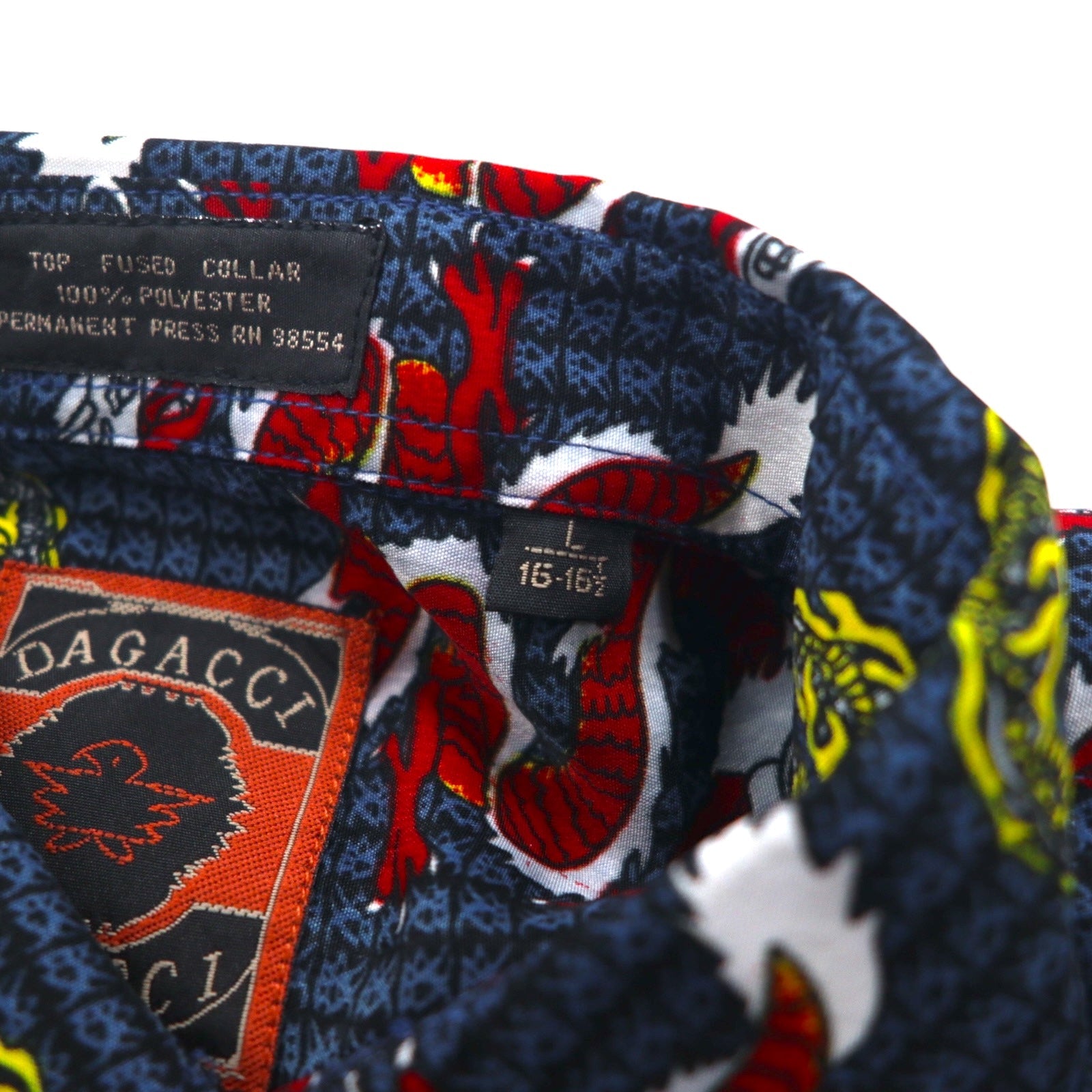 Camicia vintage anni '90 con motivo drago cinese DAGACCI, in poliestere, taglia L, blu, fantasia all-over, drago