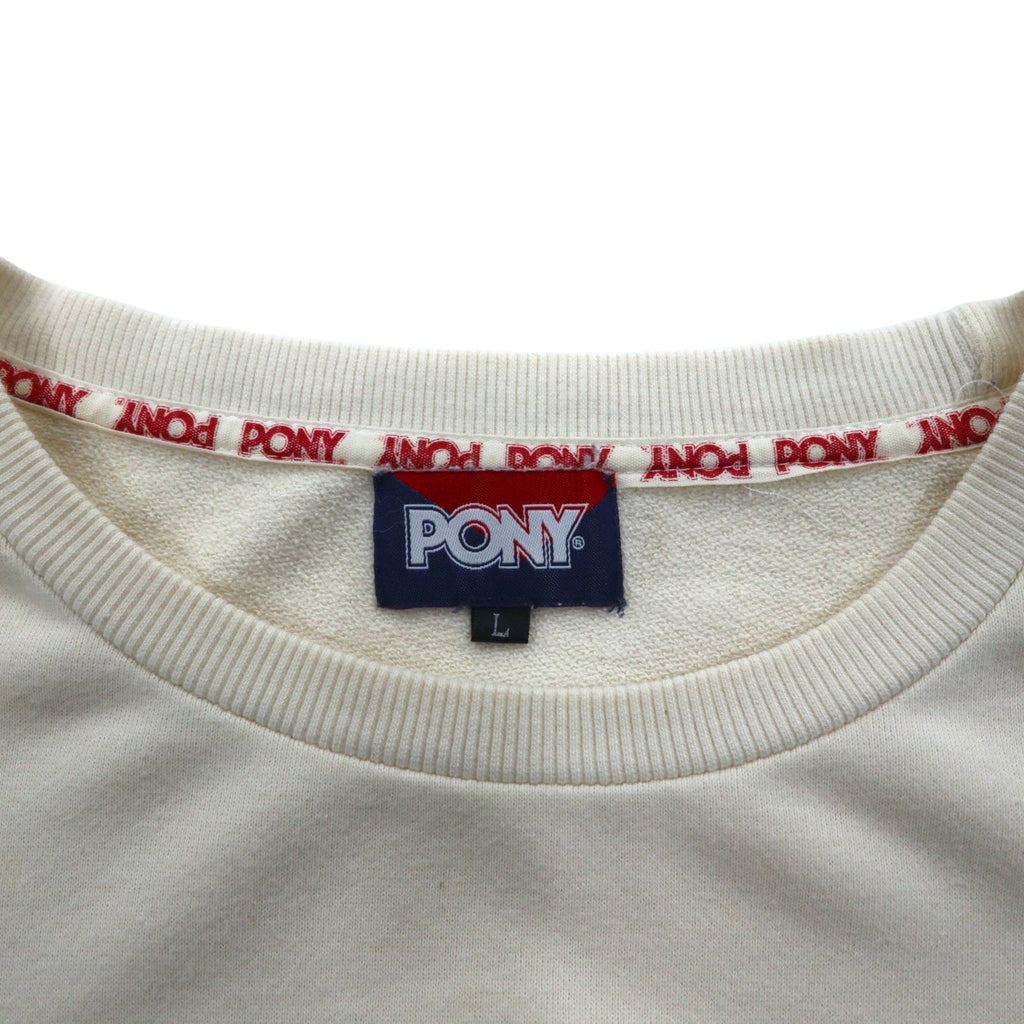Felpa girocollo PONY vintage, taglia L, colori bianco, blu navy, rosso (tricolore)
