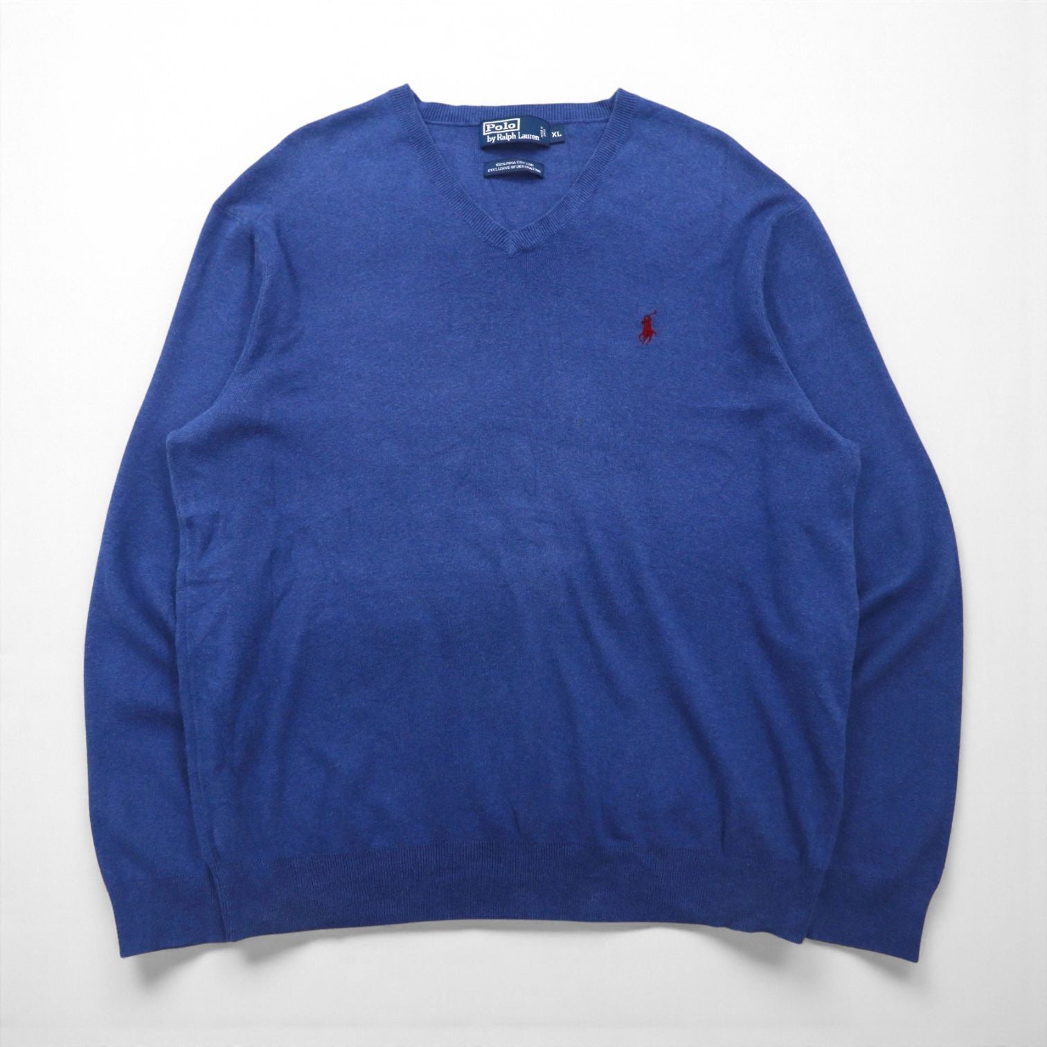 Polo Ralph Lauren 90年代 Vネック ピマコットン ニット セーター XL ネイビー スモールポニー刺繡