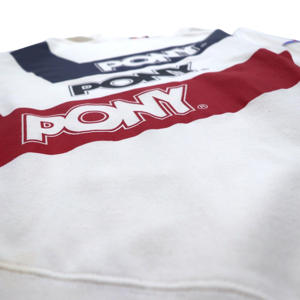 Felpa girocollo PONY vintage, taglia L, colori bianco, blu navy, rosso (tricolore)