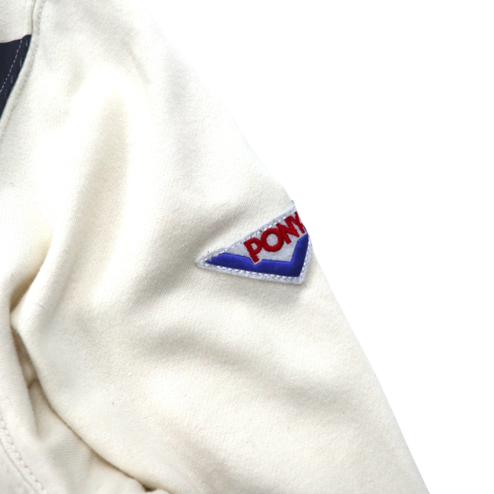 Felpa girocollo PONY vintage, taglia L, colori bianco, blu navy, rosso (tricolore)