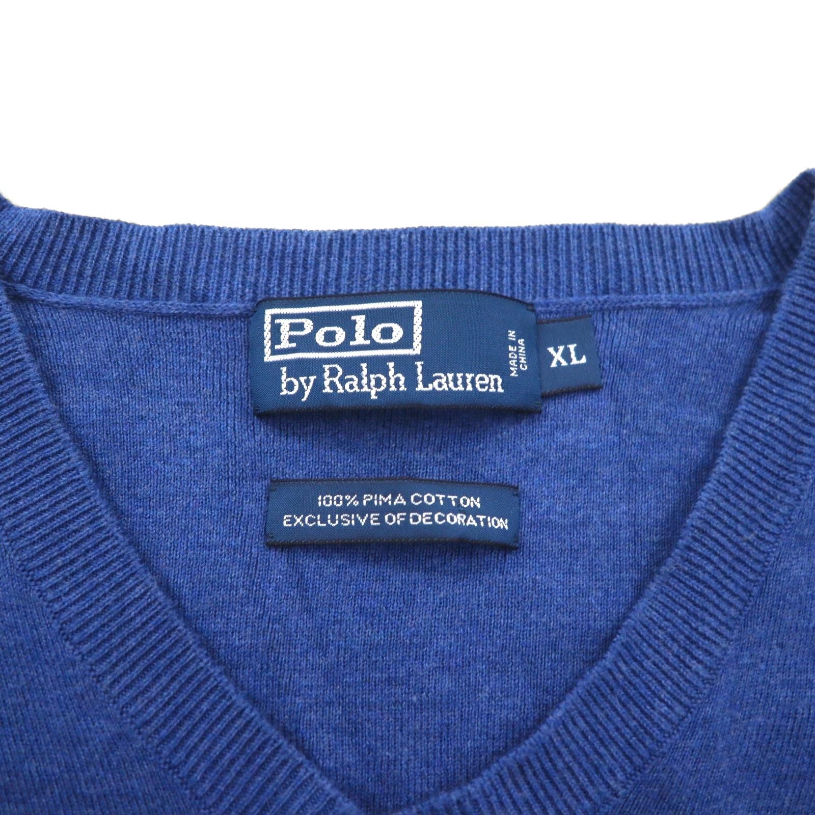Polo Ralph Lauren 90年代 Vネック ピマコットン ニット セーター XL ネイビー スモールポニー刺繡