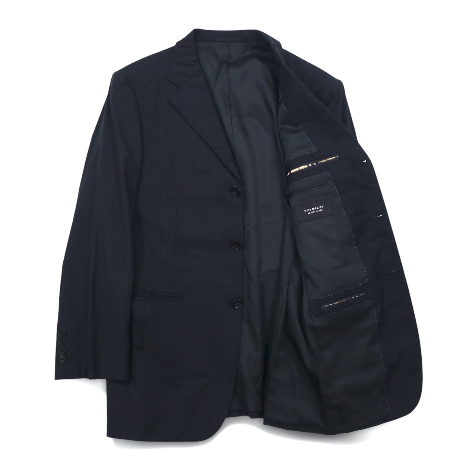 BURBERRY BLACK LABEL Abito 3 pezzi M nero a righe BMD40-109-09 Prodotto in Giappone