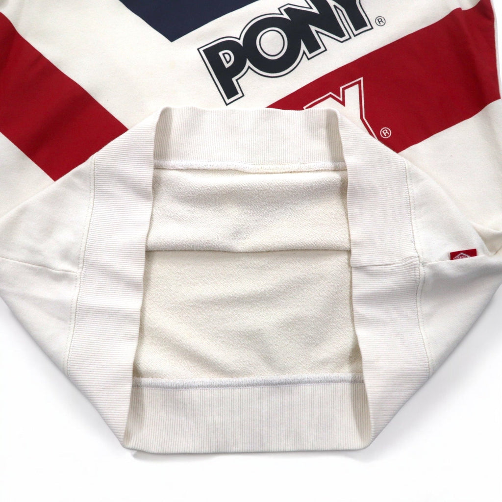Felpa girocollo PONY vintage, taglia L, colori bianco, blu navy, rosso (tricolore)