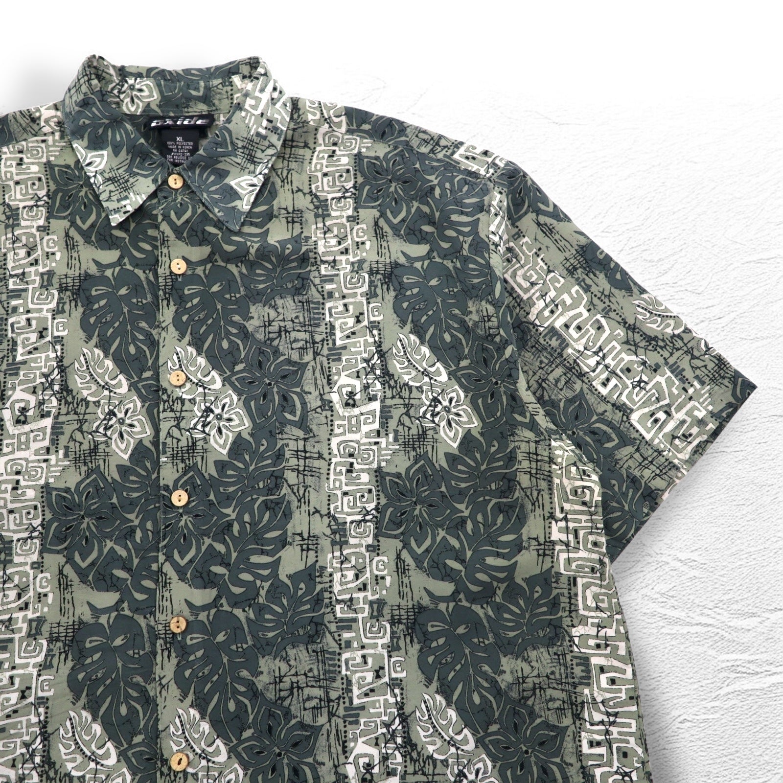 Vintage 90s Hawaiian Shirt 90年代 OXIDE アロハシャツ XL ビッグサイズ カーキ ポリエステル 総柄