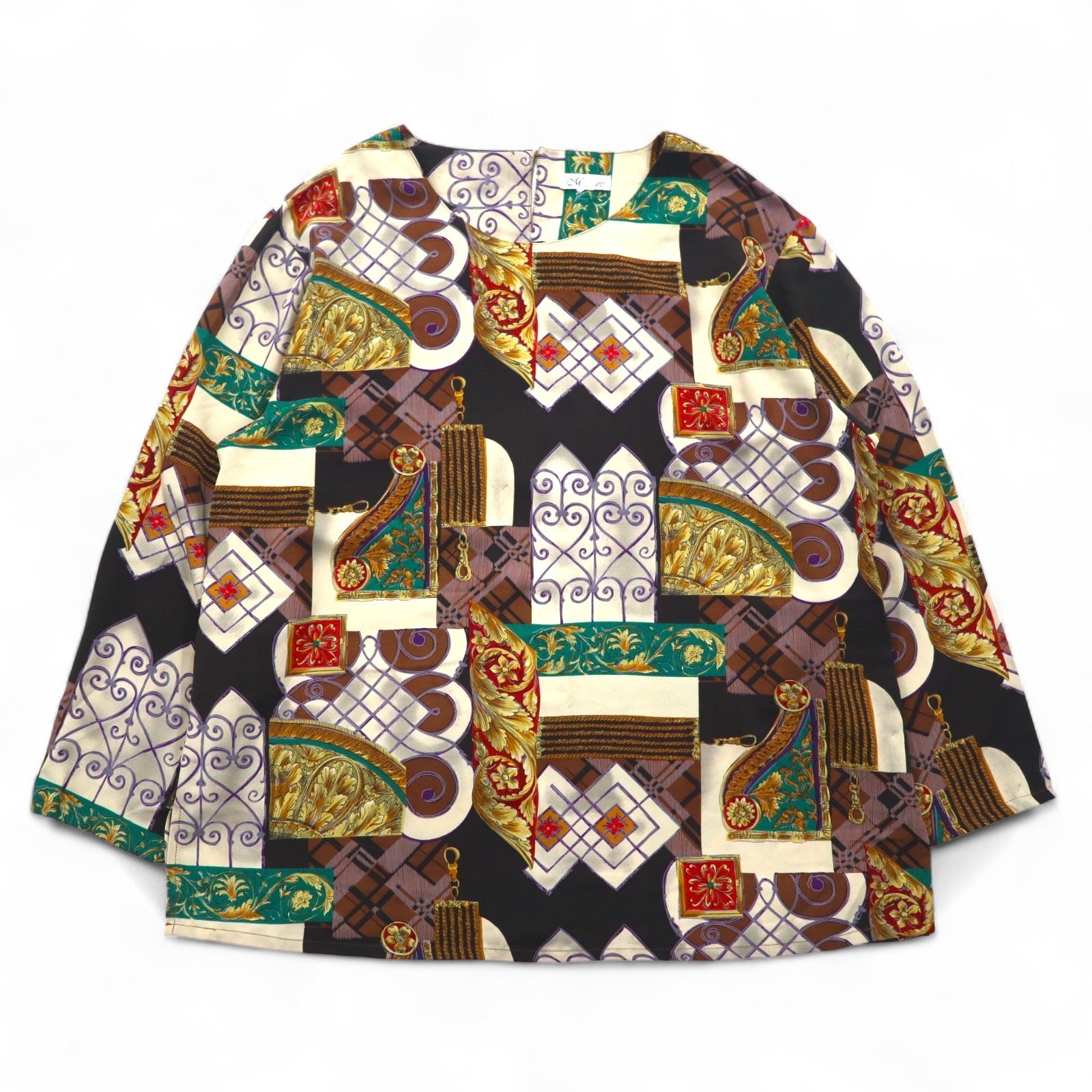 Vintage Blouse Anni '90 a Fantasia Retrò Moraure Stampa a Foulard Blusa Retrò XL Multicolore Poliestere