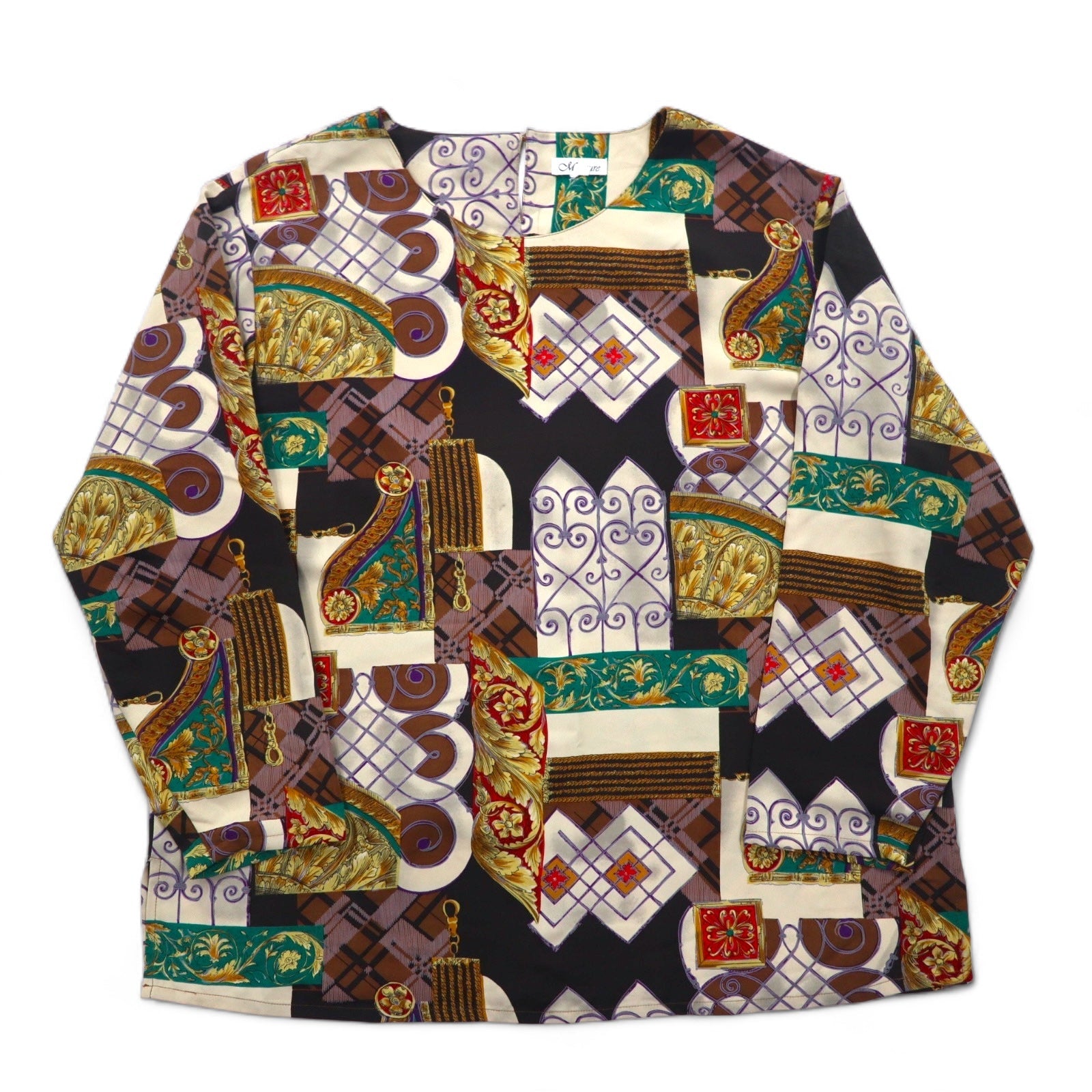 Vintage Blouse Anni '90 a Fantasia Retrò Moraure Stampa a Foulard Blusa Retrò XL Multicolore Poliestere