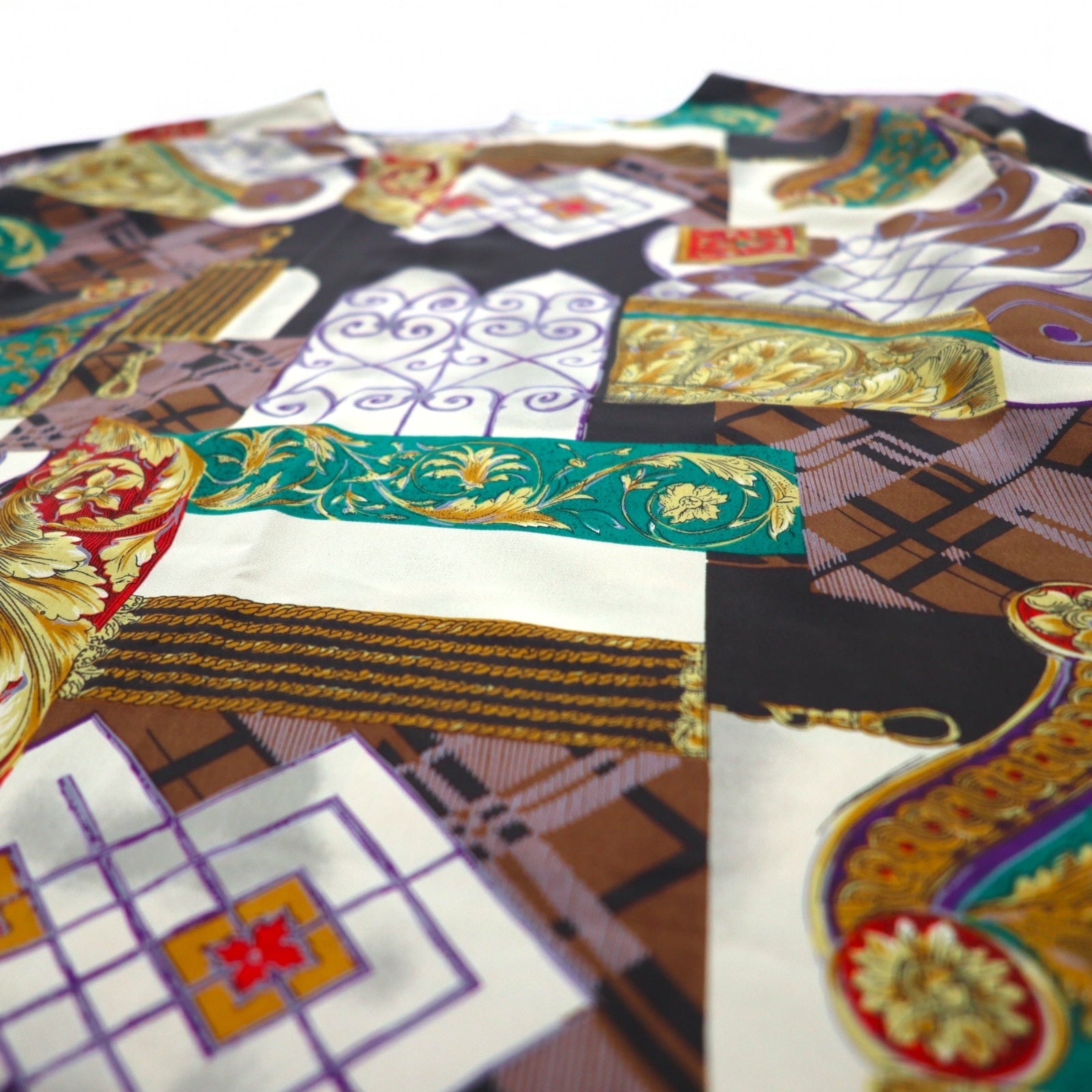 Vintage Blouse Anni '90 a Fantasia Retrò Moraure Stampa a Foulard Blusa Retrò XL Multicolore Poliestere
