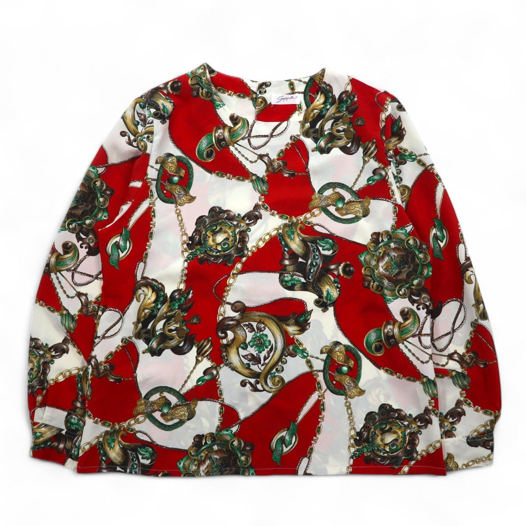 Vintage 90s Japan Made Retro Patterned Blouse Sampaquita スカーフ レトロ ブラウス M レッド