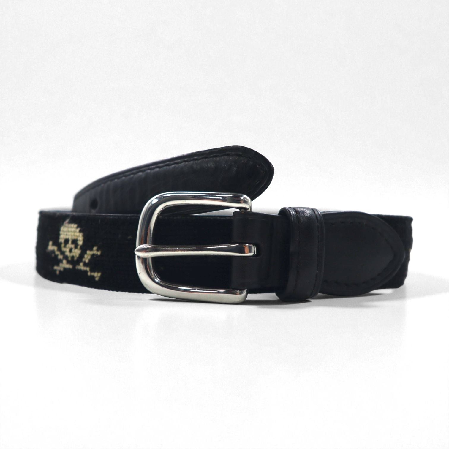 RUGBY Ralph Lauren スカル レザー  ベルト ブラック ウール シルバー バックル