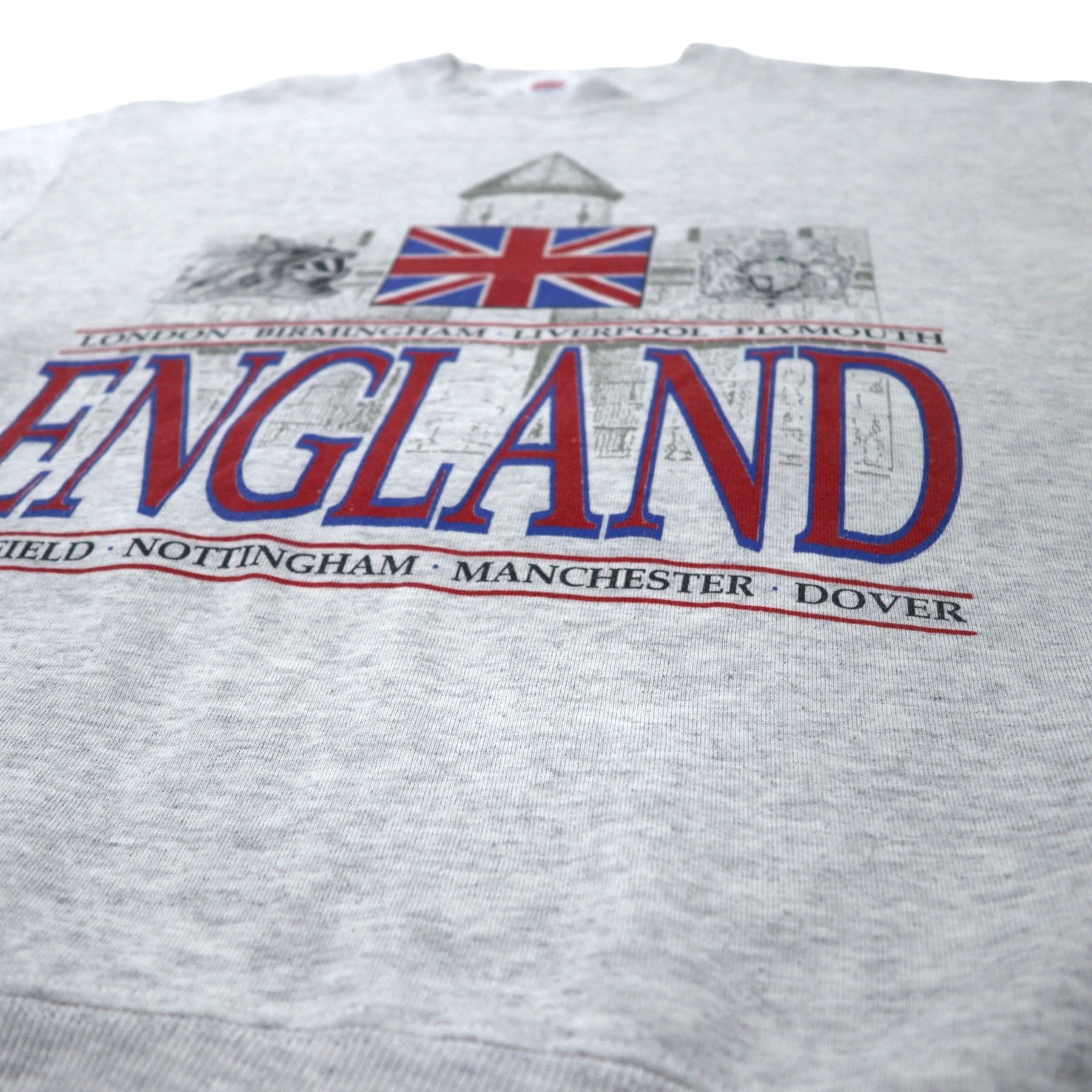 JERZEES Made in USA 90s SUPER SWEATS Stampa Union Jack Felpa M Grigio Cotone INGHILTERRA