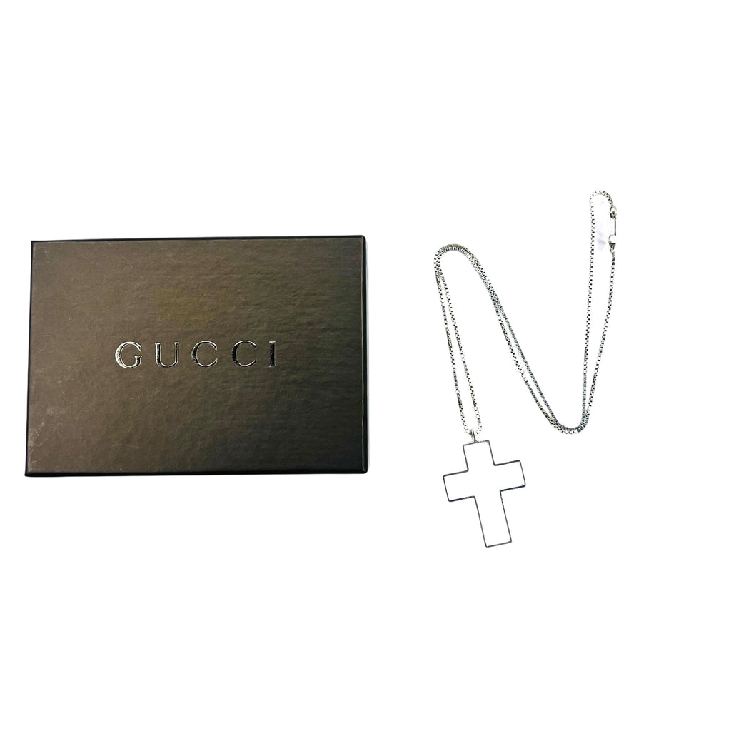 GUCCI Collana a croce aperta pendente in argento SV925 croce 3D, made in Italy