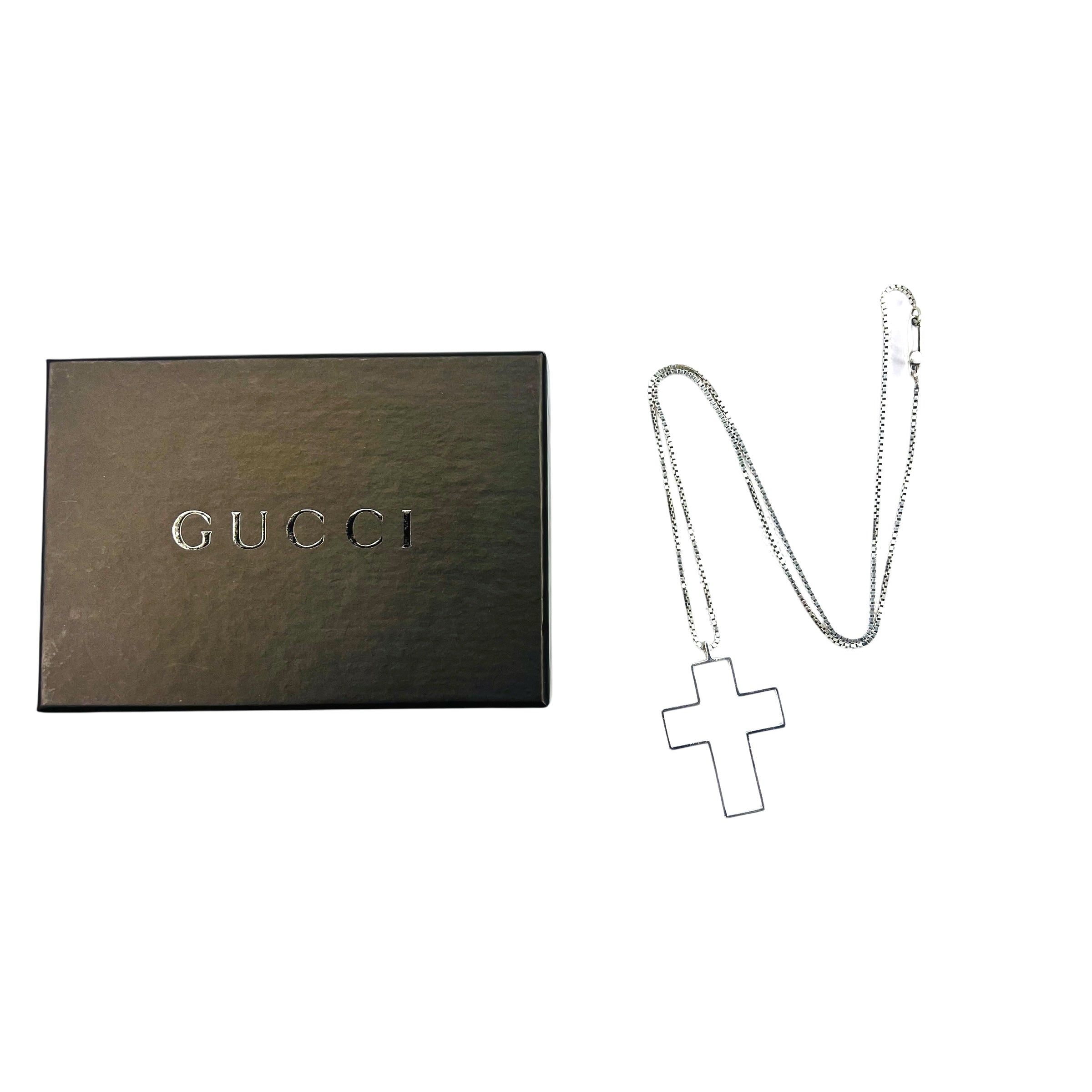 GUCCI Collana a croce aperta pendente in argento SV925 croce 3D, made in Italy
