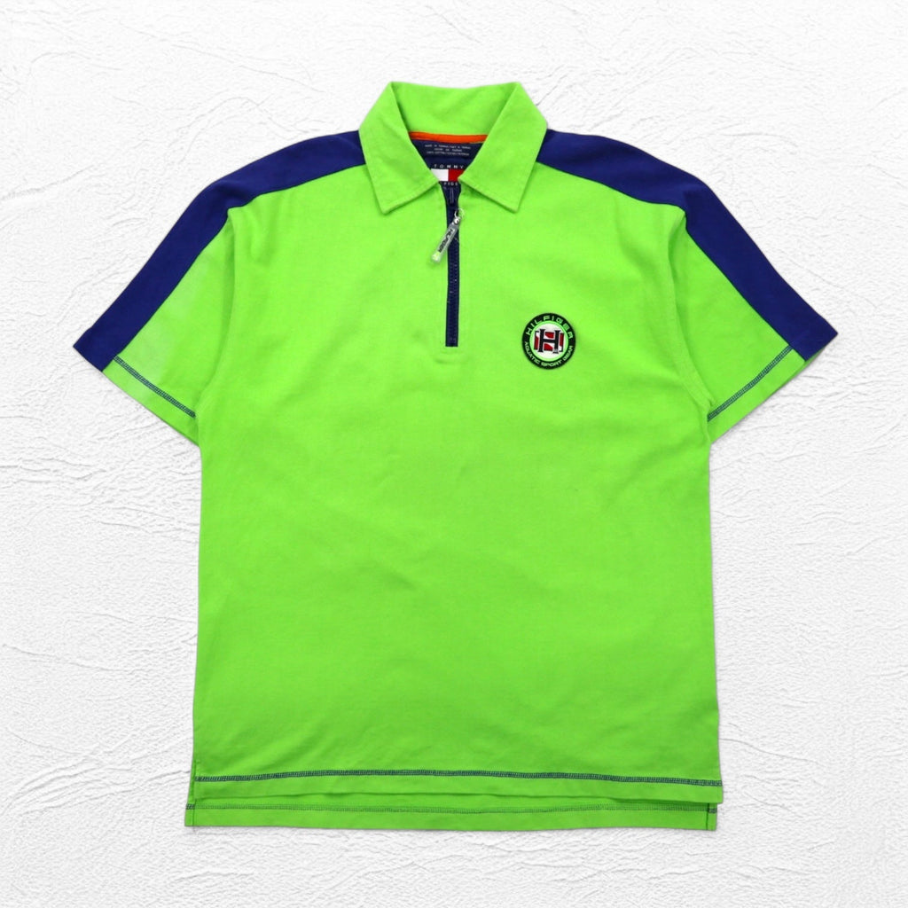 TOMMY HILFIGER 00年代 ハーフジップ ポロシャツ M グリーン ネイビー コットン