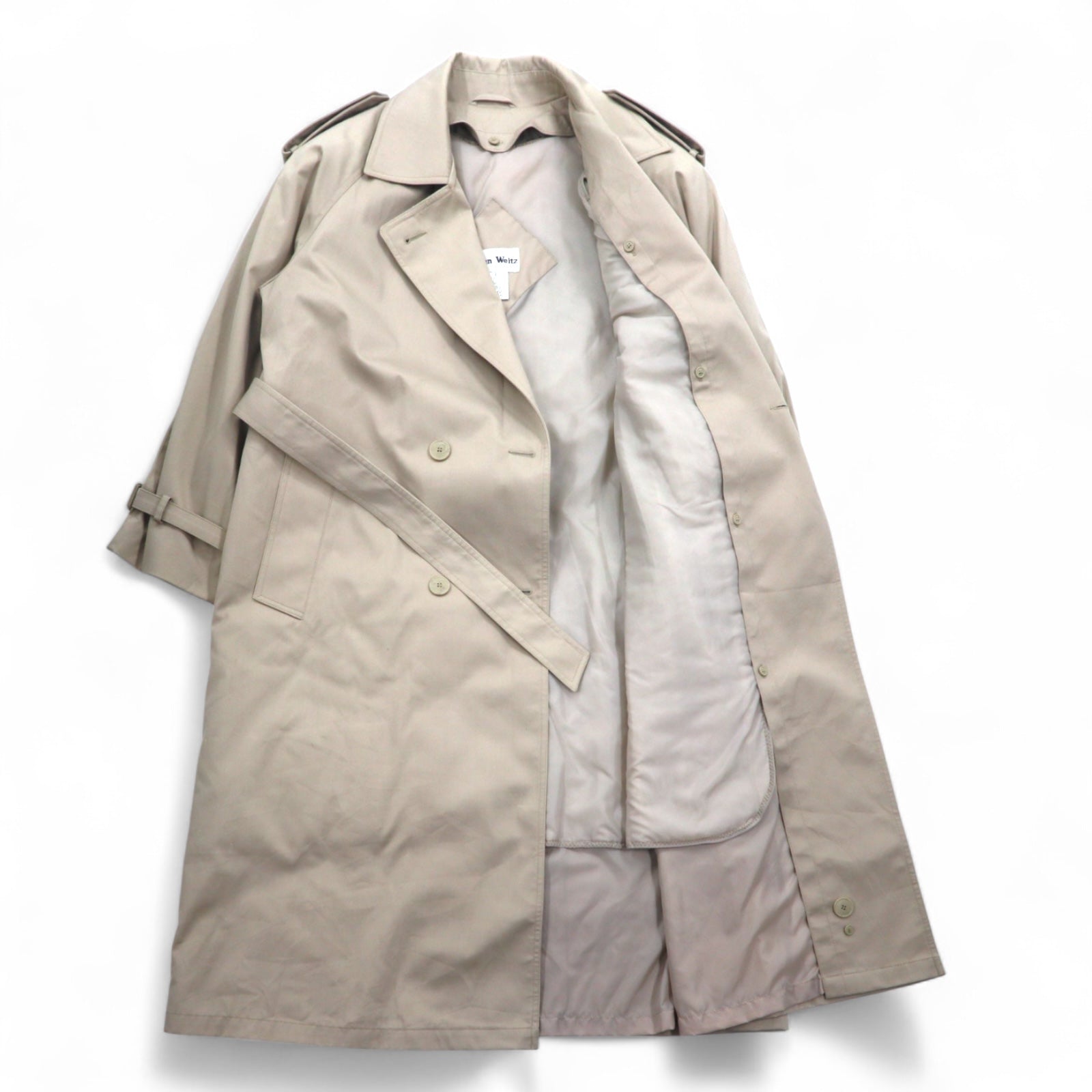John Weitz trench doppiopetto anni '90 made in Polonia, taglia L, beige, con cintura e fodera rimovibile.