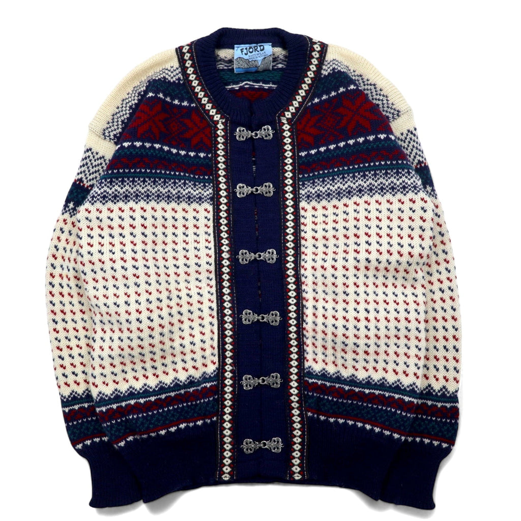 FJORD Cardigan L in maglia tirolese blu navy di lana con motivo nordico, prodotto in Norvegia