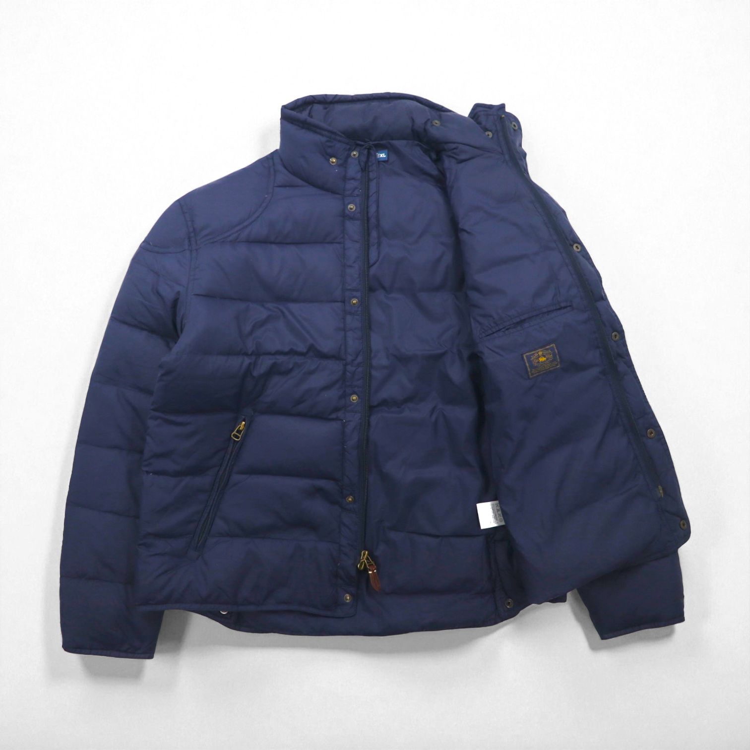 Polo Ralph Lauren ダウンジャケット XL ネイビー チンストラップ 胸ポケット スタンドカラー