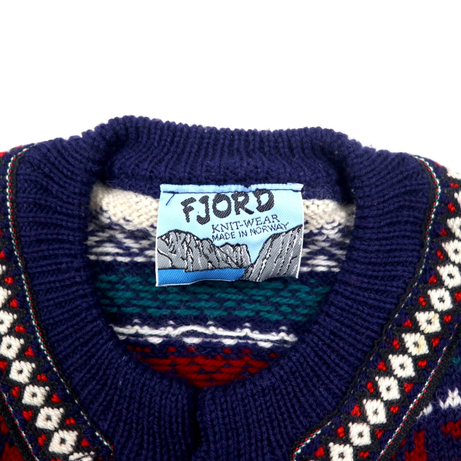 FJORD Cardigan L in maglia tirolese blu navy di lana con motivo nordico, prodotto in Norvegia
