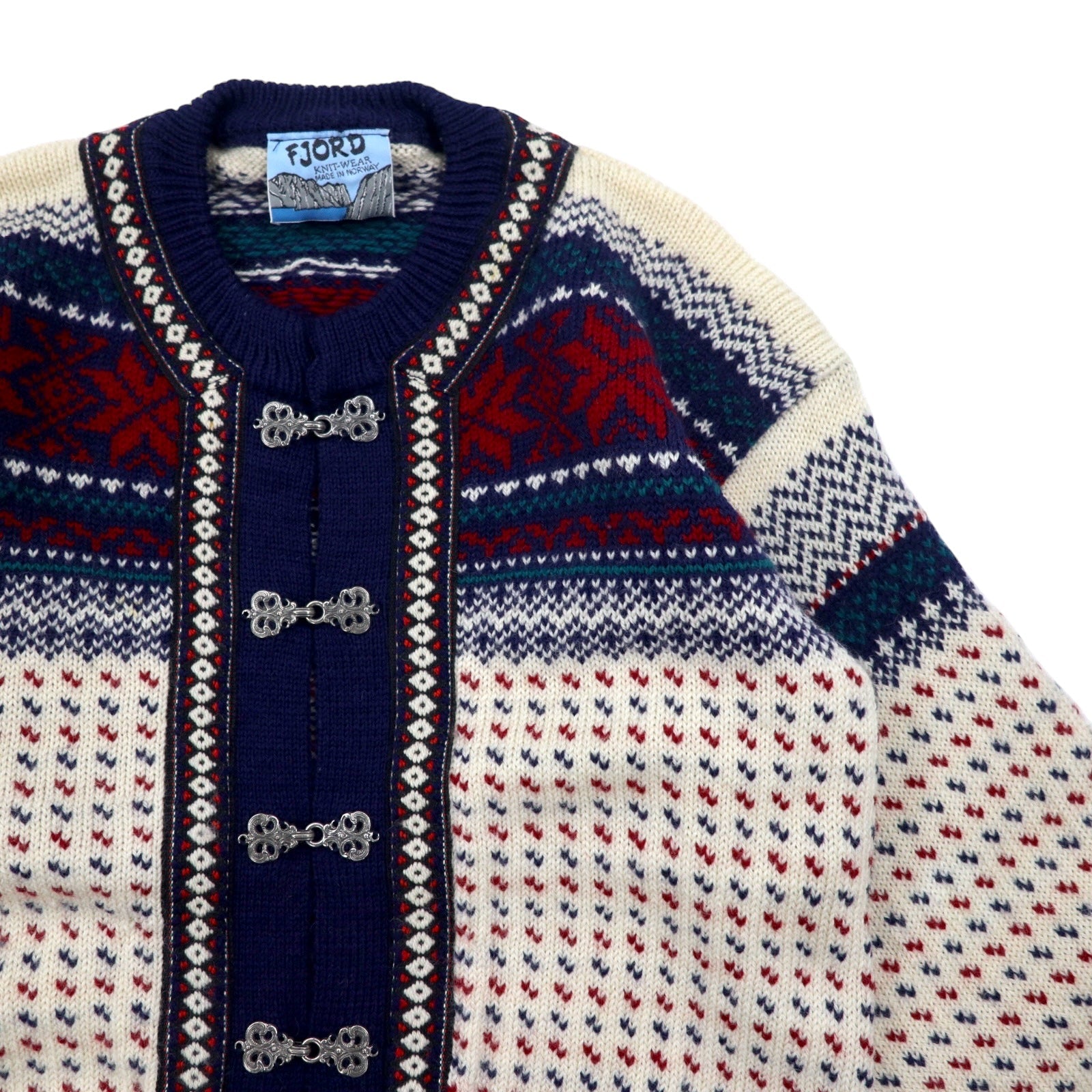 FJORD Cardigan L in maglia tirolese blu navy di lana con motivo nordico, prodotto in Norvegia