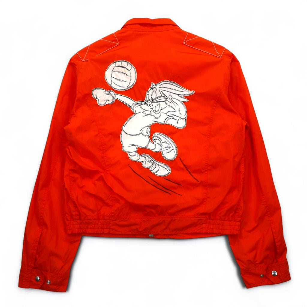 JC de CASTELBAJAC × Warner Bros Giacca chiodo in nylon corta anni '90 Made in Italy taglia L Arancione LOONEY TUNES Bugs Bunny Nuova con etichette