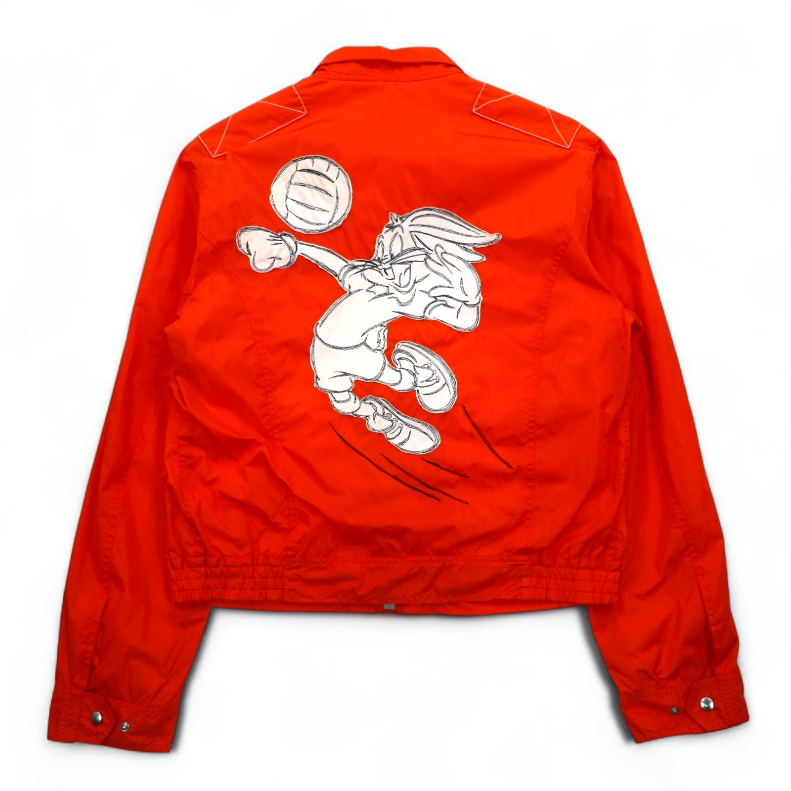 JC de CASTELBAJAC × Warner Bros Giacca chiodo in nylon corta anni '90 Made in Italy taglia L Arancione LOONEY TUNES Bugs Bunny Nuova con etichette