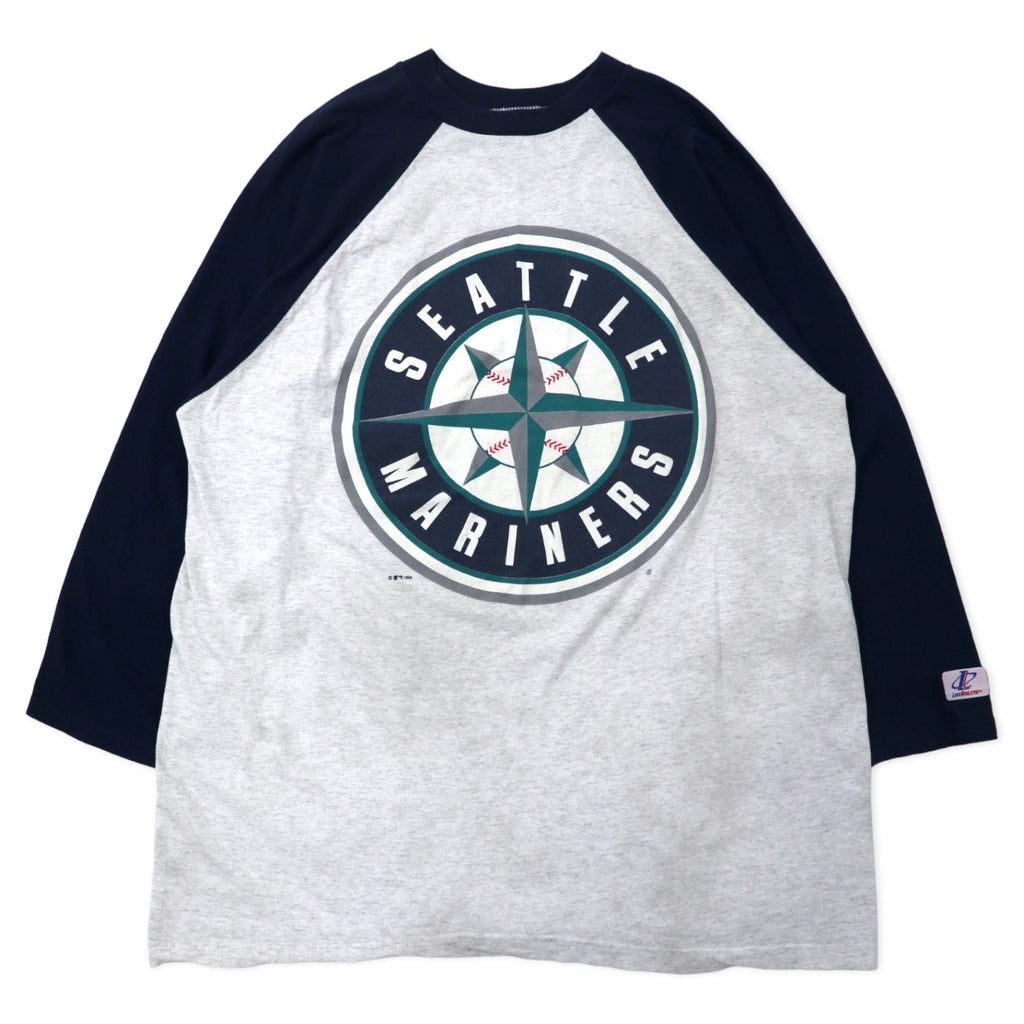 T-shirt a maniche raglan LOGO ATHLETIC MLB anni '90, Made in USA, XL, grigio navy, cotone, Mariners, taglia grande