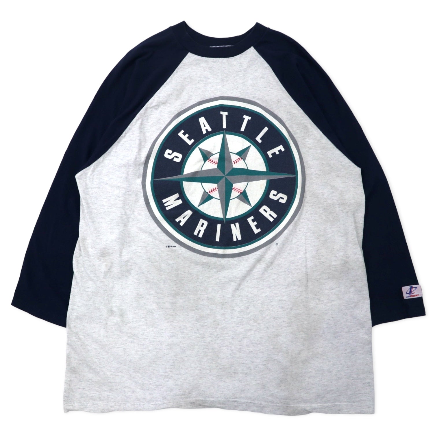 T-shirt a maniche raglan LOGO ATHLETIC MLB anni '90, Made in USA, XL, grigio navy, cotone, Mariners, taglia grande