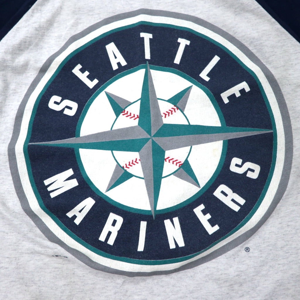 T-shirt a maniche raglan LOGO ATHLETIC MLB anni '90, Made in USA, XL, grigio navy, cotone, Mariners, taglia grande