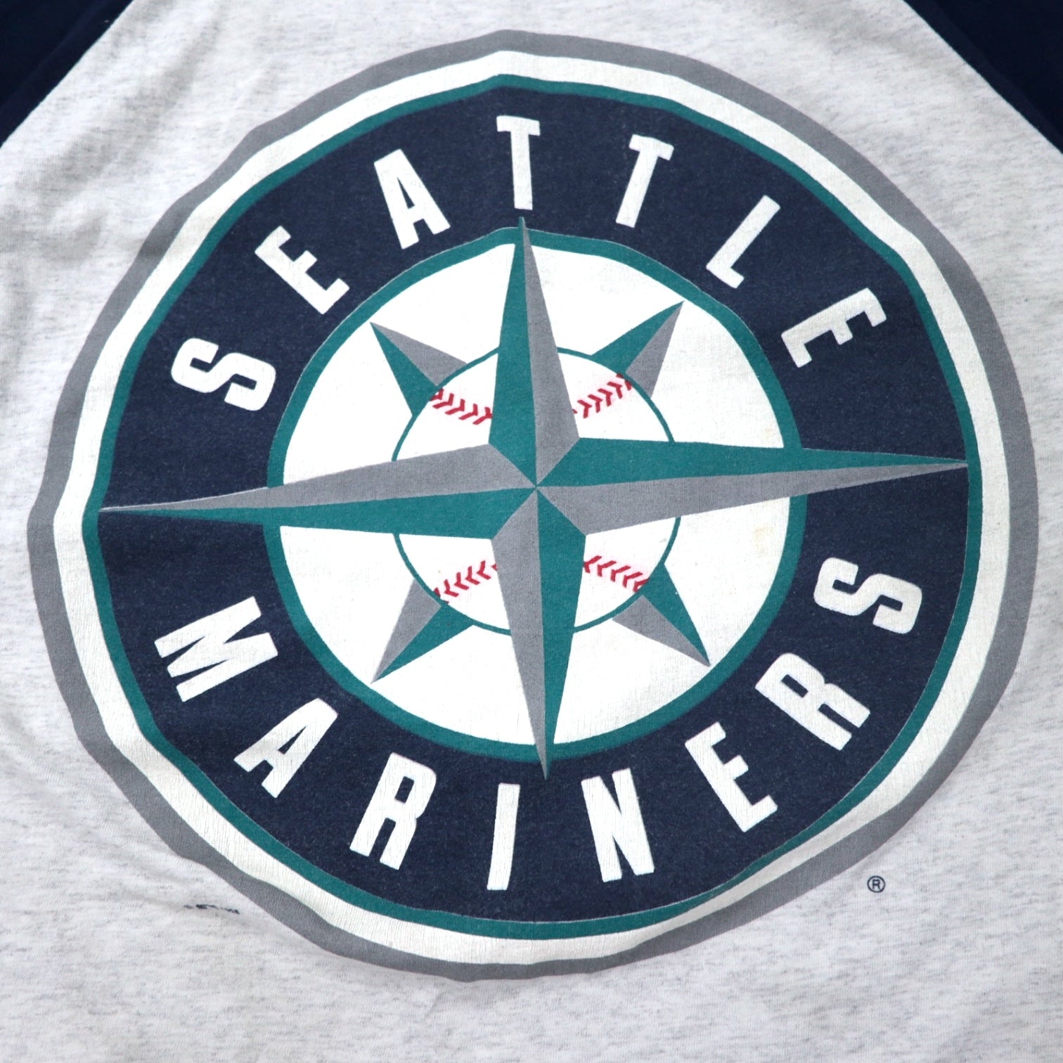 T-shirt a maniche raglan LOGO ATHLETIC MLB anni '90, Made in USA, XL, grigio navy, cotone, Mariners, taglia grande