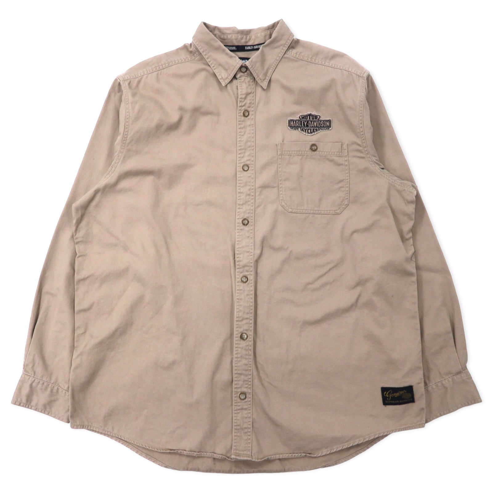 Camicia HARLEY DAVIDSON in twill di cotone con logo ricamato sul retro, 2XL, beige, taglia grande