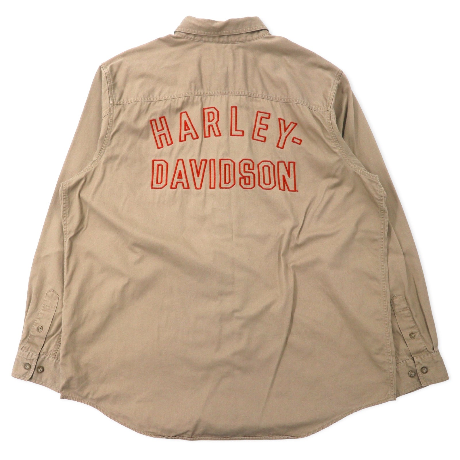 Camicia HARLEY DAVIDSON in twill di cotone con logo ricamato sul retro, 2XL, beige, taglia grande