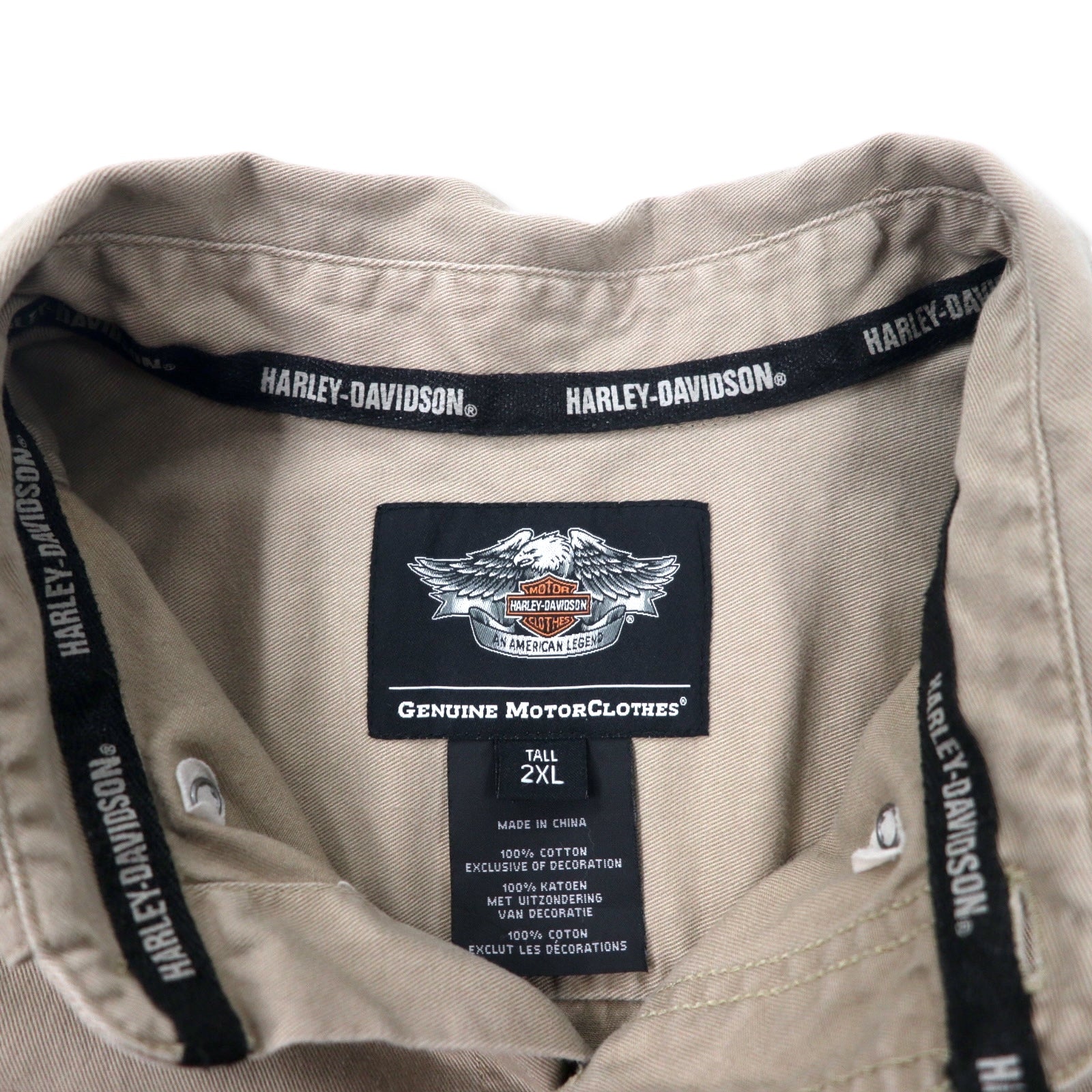 Camicia HARLEY DAVIDSON in twill di cotone con logo ricamato sul retro, 2XL, beige, taglia grande