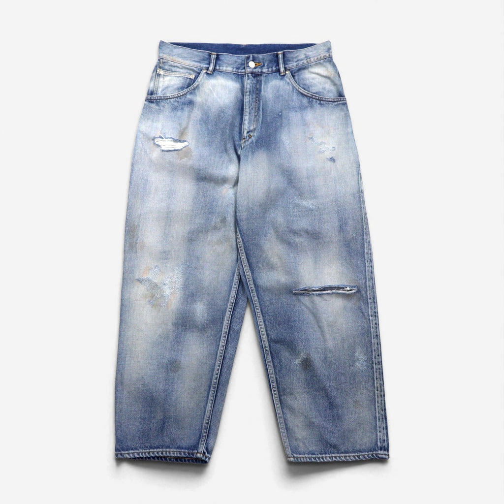 ANCELLM Jeans affusolati in denim selvedge a 5 tasche, colore indaco, taglia L, con finitura vintage ANC-PT03-B