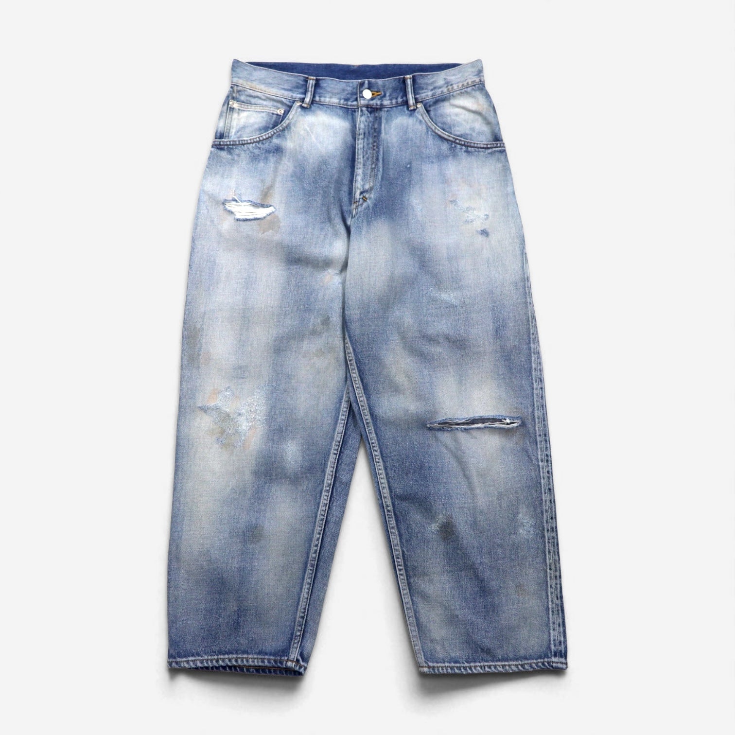 ANCELLM Jeans affusolati in denim selvedge a 5 tasche, colore indaco, taglia L, con finitura vintage ANC-PT03-B