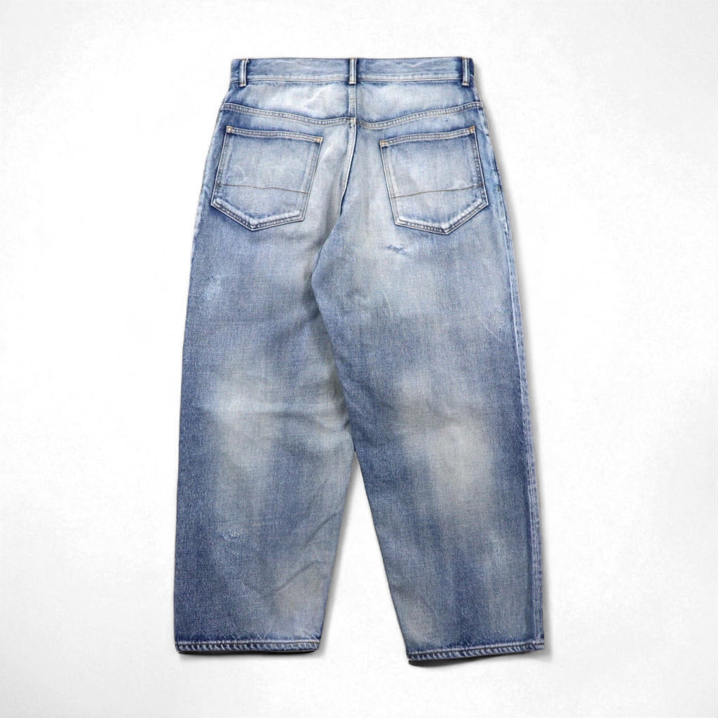 ANCELLM Jeans affusolati in denim selvedge a 5 tasche, colore indaco, taglia L, con finitura vintage ANC-PT03-B