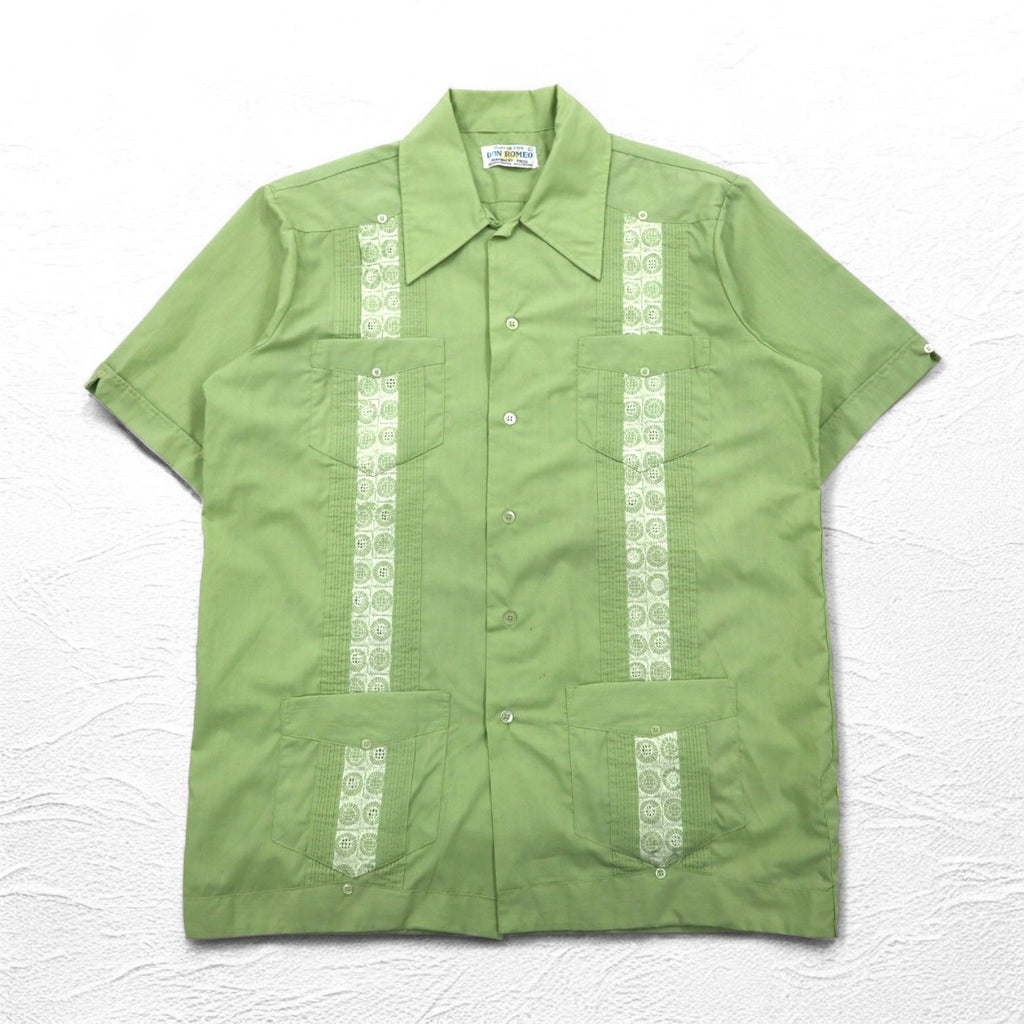 Camicia cubana DON ROMEO anni '70 L verde poliestere cotone multi-tasche