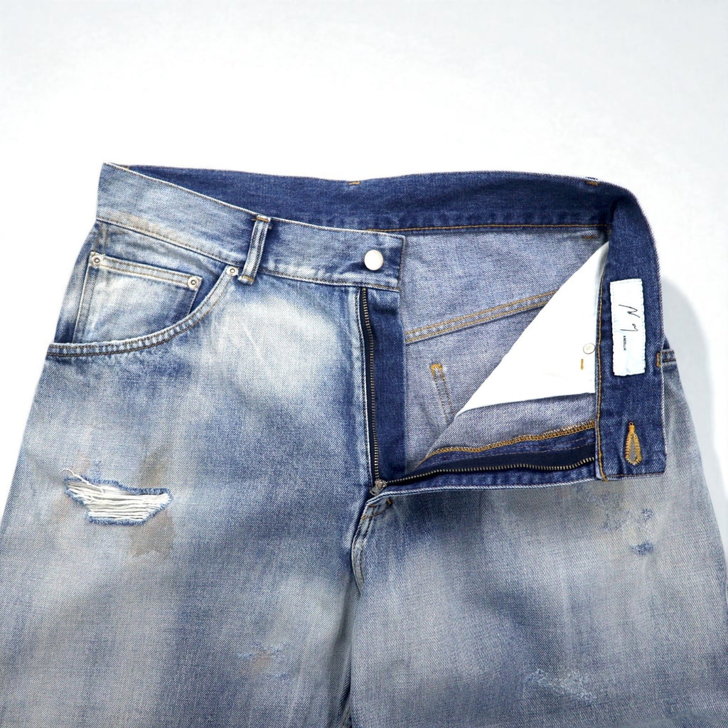 ANCELLM Jeans affusolati in denim selvedge a 5 tasche, colore indaco, taglia L, con finitura vintage ANC-PT03-B