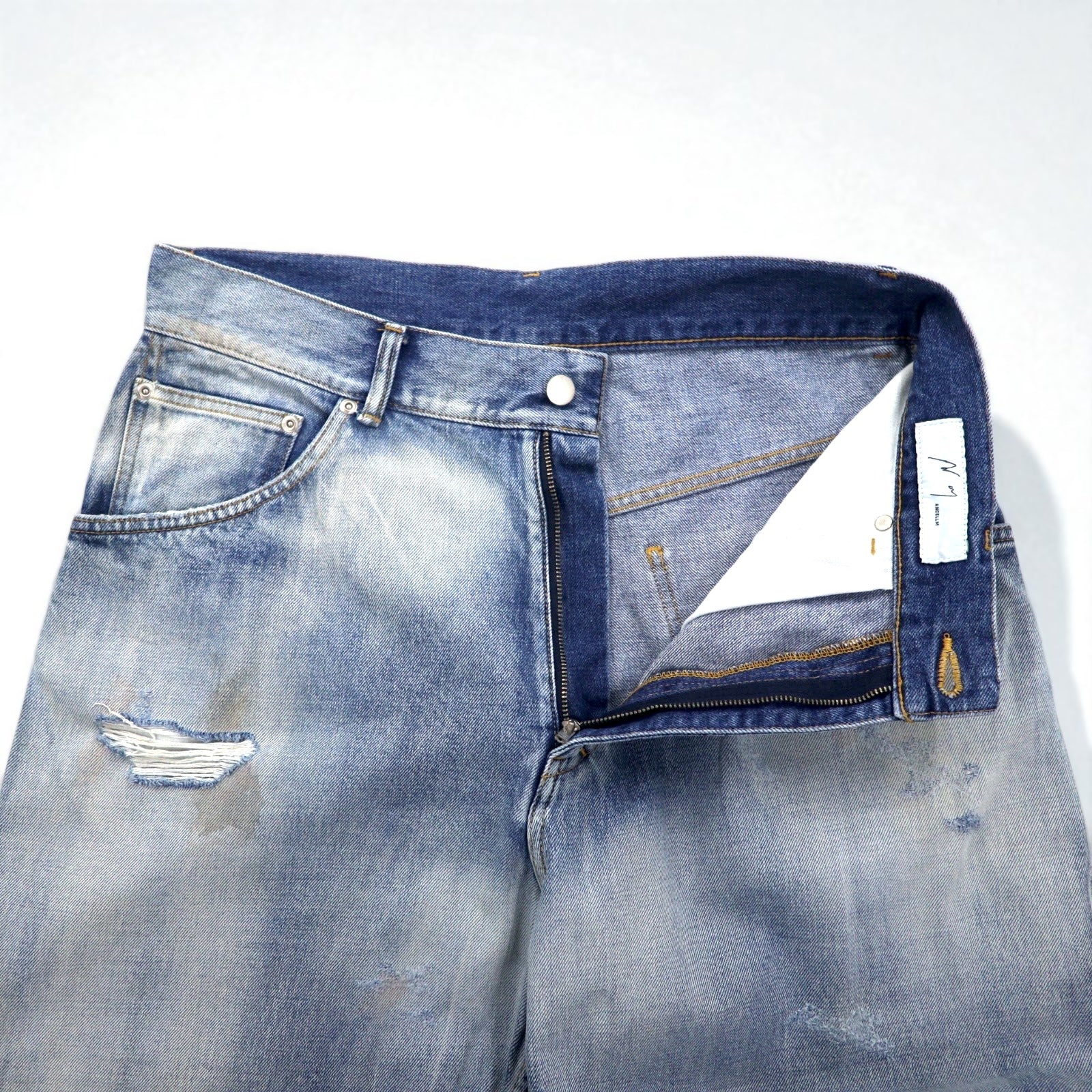 ANCELLM Jeans affusolati in denim selvedge a 5 tasche, colore indaco, taglia L, con finitura vintage ANC-PT03-B