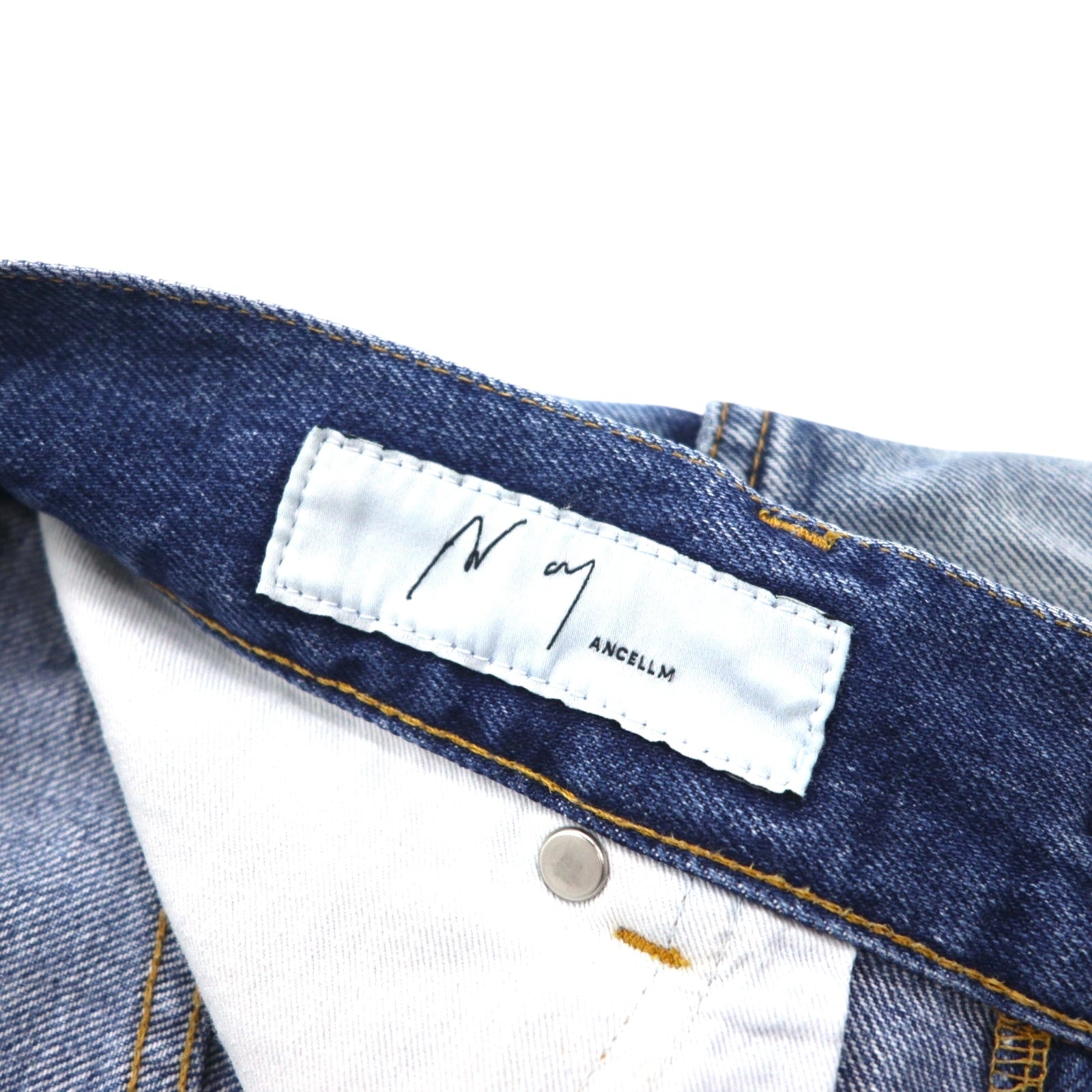 ANCELLM Jeans affusolati in denim selvedge a 5 tasche, colore indaco, taglia L, con finitura vintage ANC-PT03-B