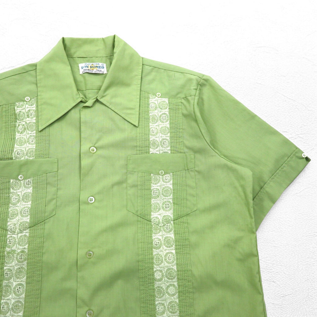 Camicia cubana DON ROMEO anni '70 L verde poliestere cotone multi-tasche