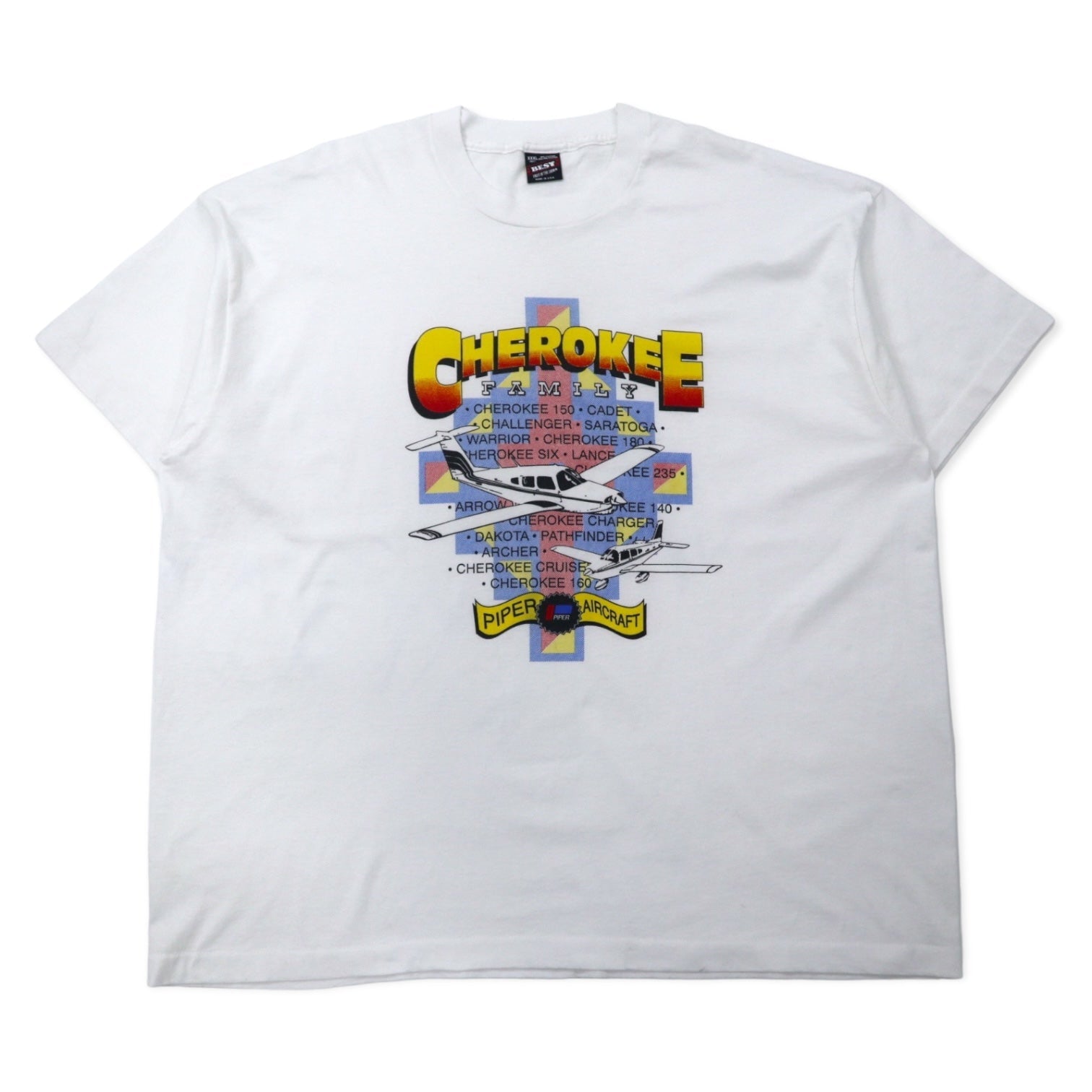 T-shirt stampata FRUIT OF THE LOOM, anni '90, made in USA, XXXL, bianca, cotone, CHEROKEE, aereo, BEST, taglia grande