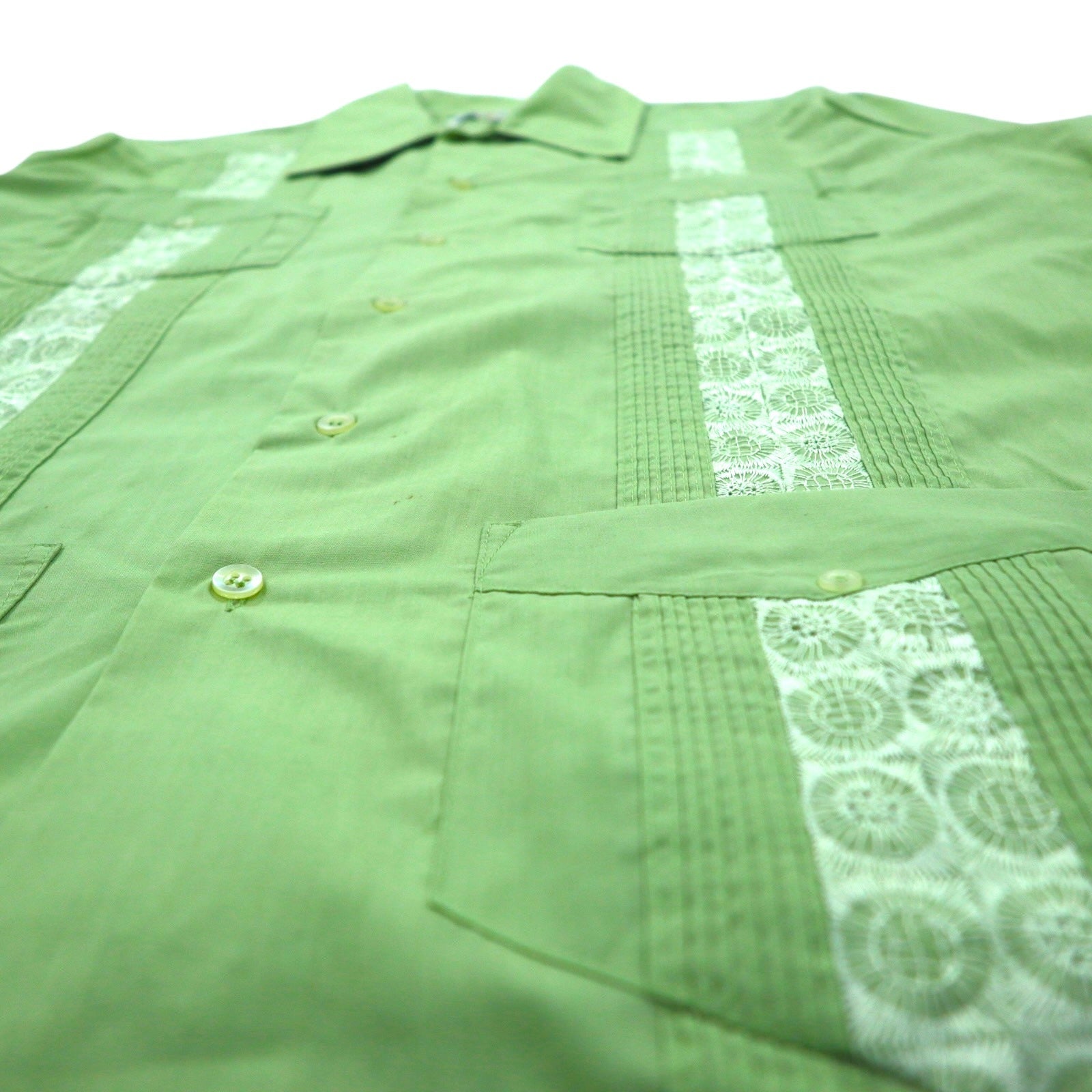 Camicia cubana DON ROMEO anni '70 L verde poliestere cotone multi-tasche