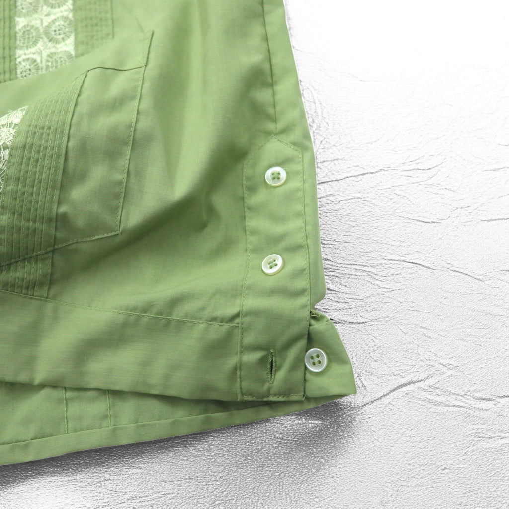 Camicia cubana DON ROMEO anni '70 L verde poliestere cotone multi-tasche