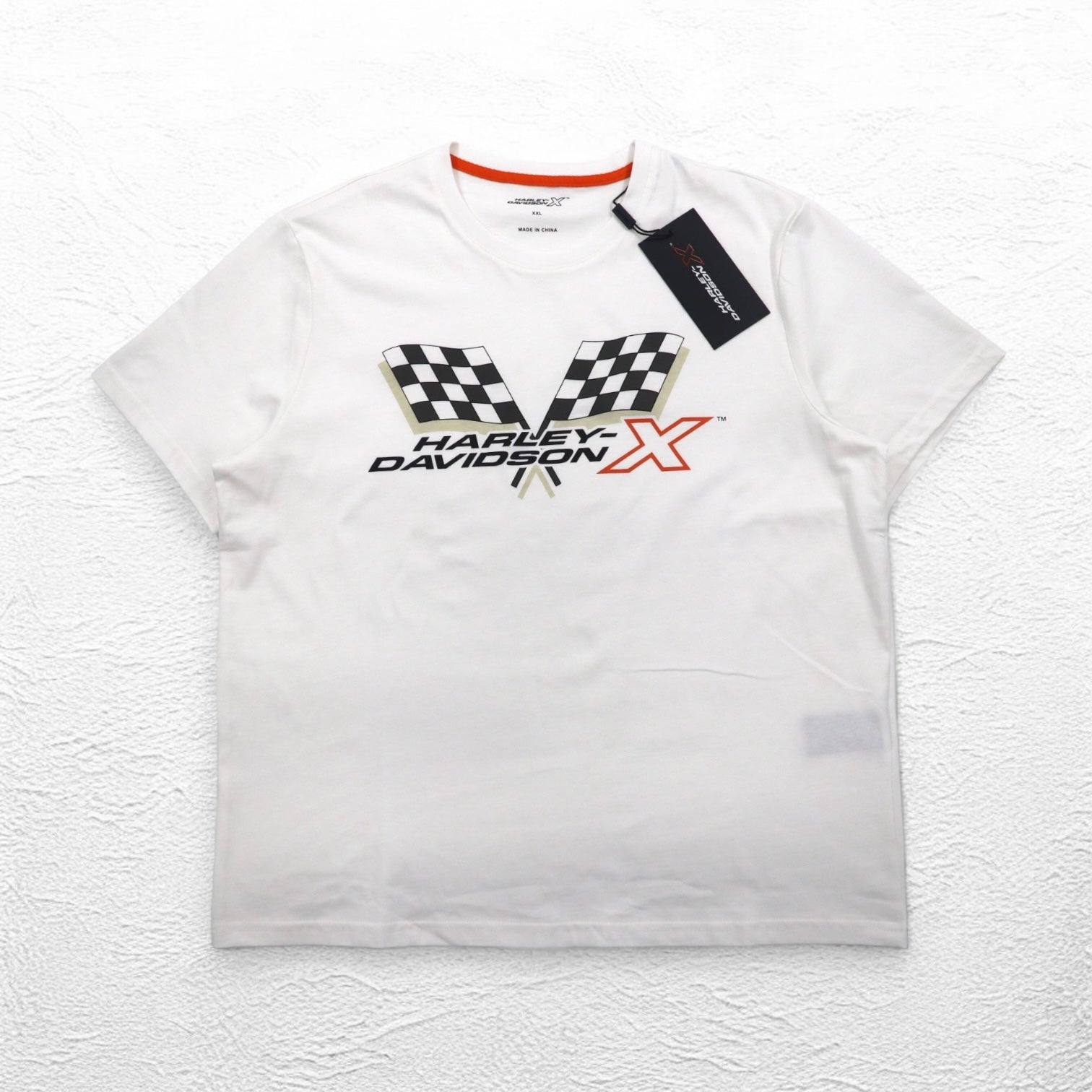T-shirt HARLEY DAVIDSON stampa a scacchi 2XL bianca cotone Nuovo
