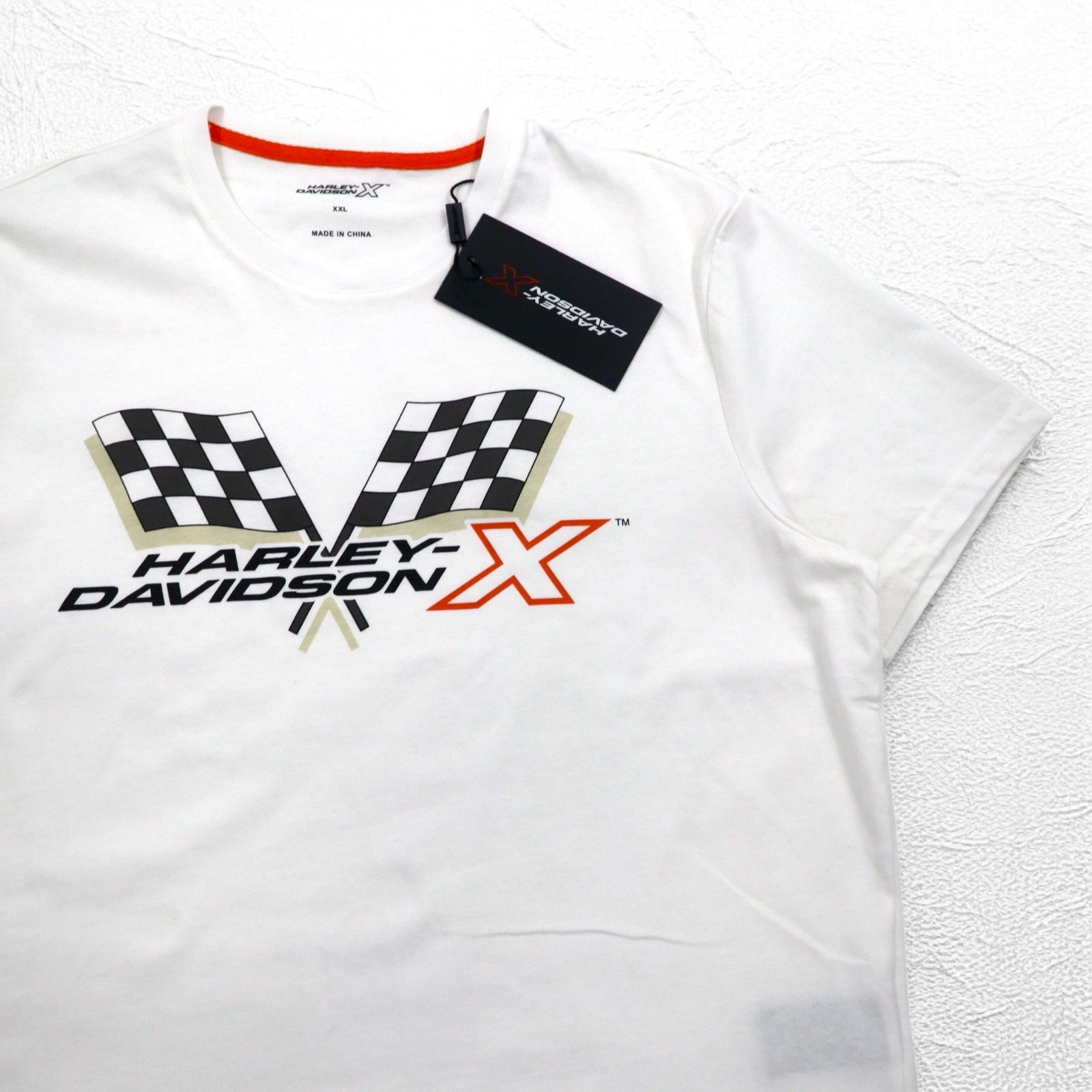 T-shirt HARLEY DAVIDSON stampa a scacchi 2XL bianca cotone Nuovo